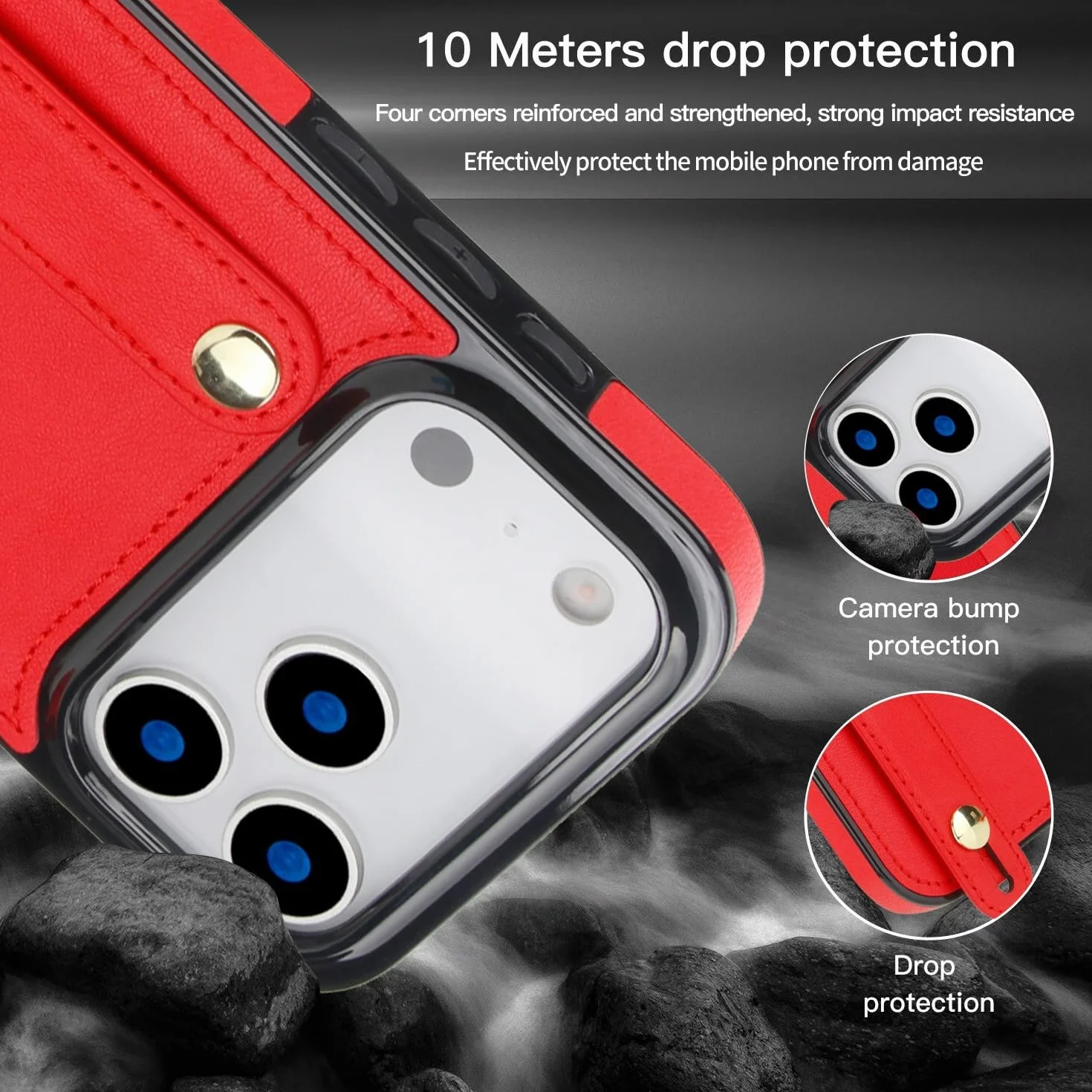 Generic etui kompatybilne z iPhone 15 Pro (kolor: czarny) przegródka na karty skórzana silikonowa tylna obudowa pokrowiec pasek na ramię