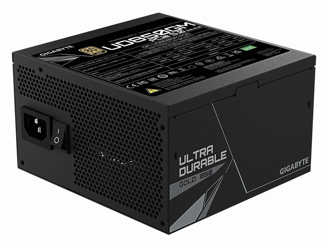 GIGABYTE UD850GM PG5 V2 zasilacz - PCIe Gen 5.0, 80 PLUS Gold, w pełni modułowa konstrukcja, wentylator 120 mm, kompatybilny z ATX 3.0, wtyczka EU
