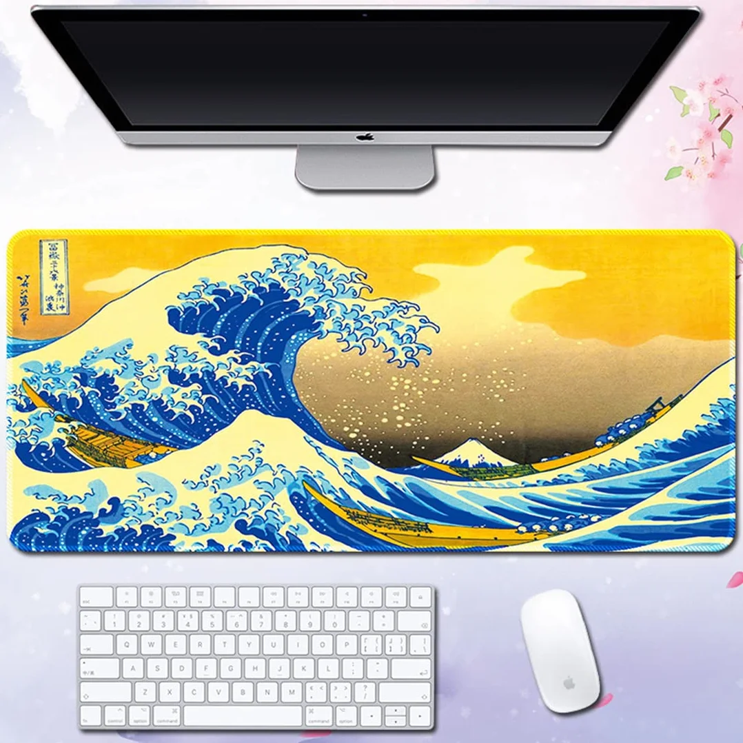 Morain Podkładka pod mysz do gier artystyczny nadruk obraz Hokusai wielka fala duża prostokątna antypoślizgowa gumowa podkładka pod mysz, 1000 x 500 x 3 mm, styl 17
