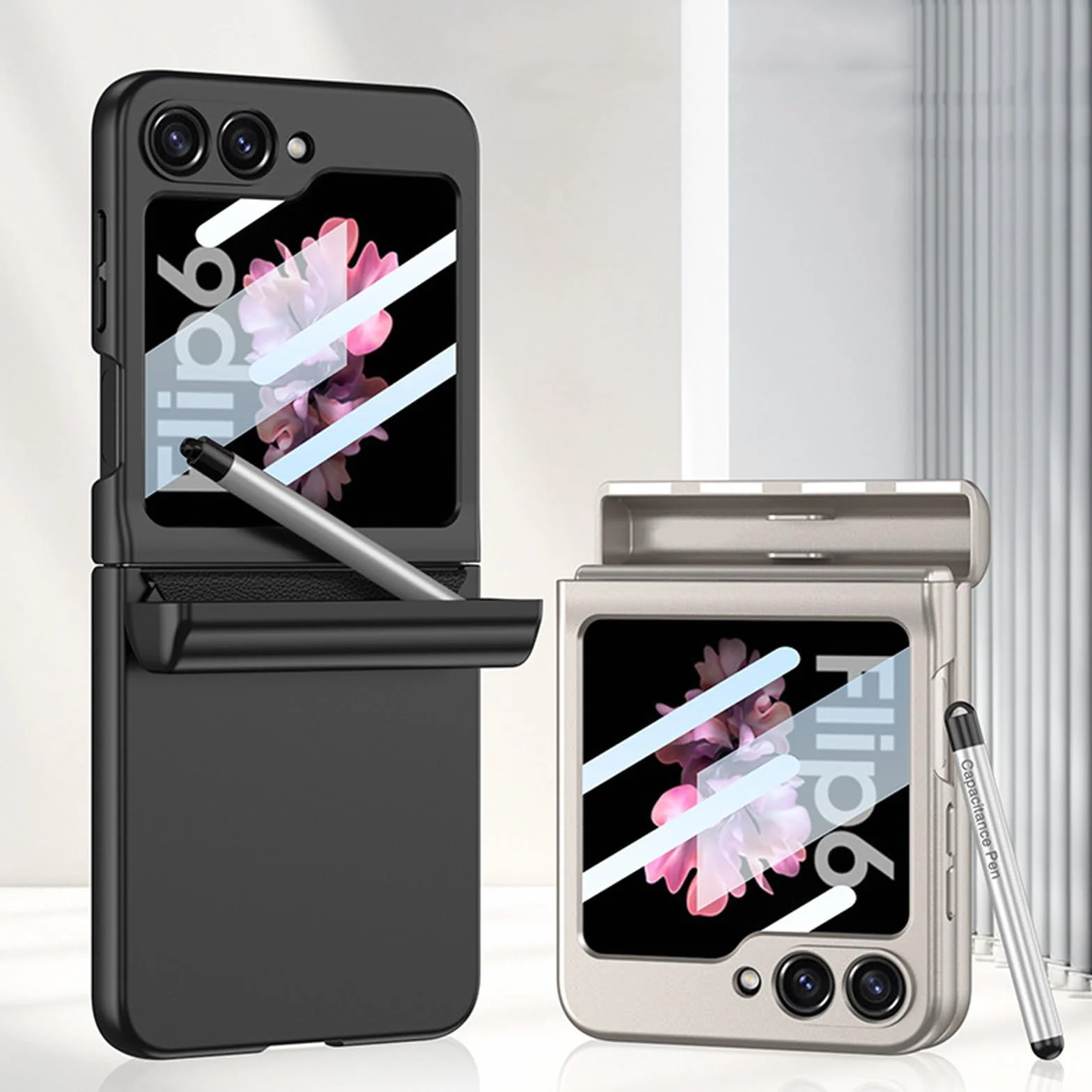 Etui do Samsunga Galaxy Z Flip 6, uchwyt S-Pen z magnetycznym zawiasem, wszechstronne etui na telefon komórkowy z etui ochronnym na ekran ze szkła hartowanego, czarne