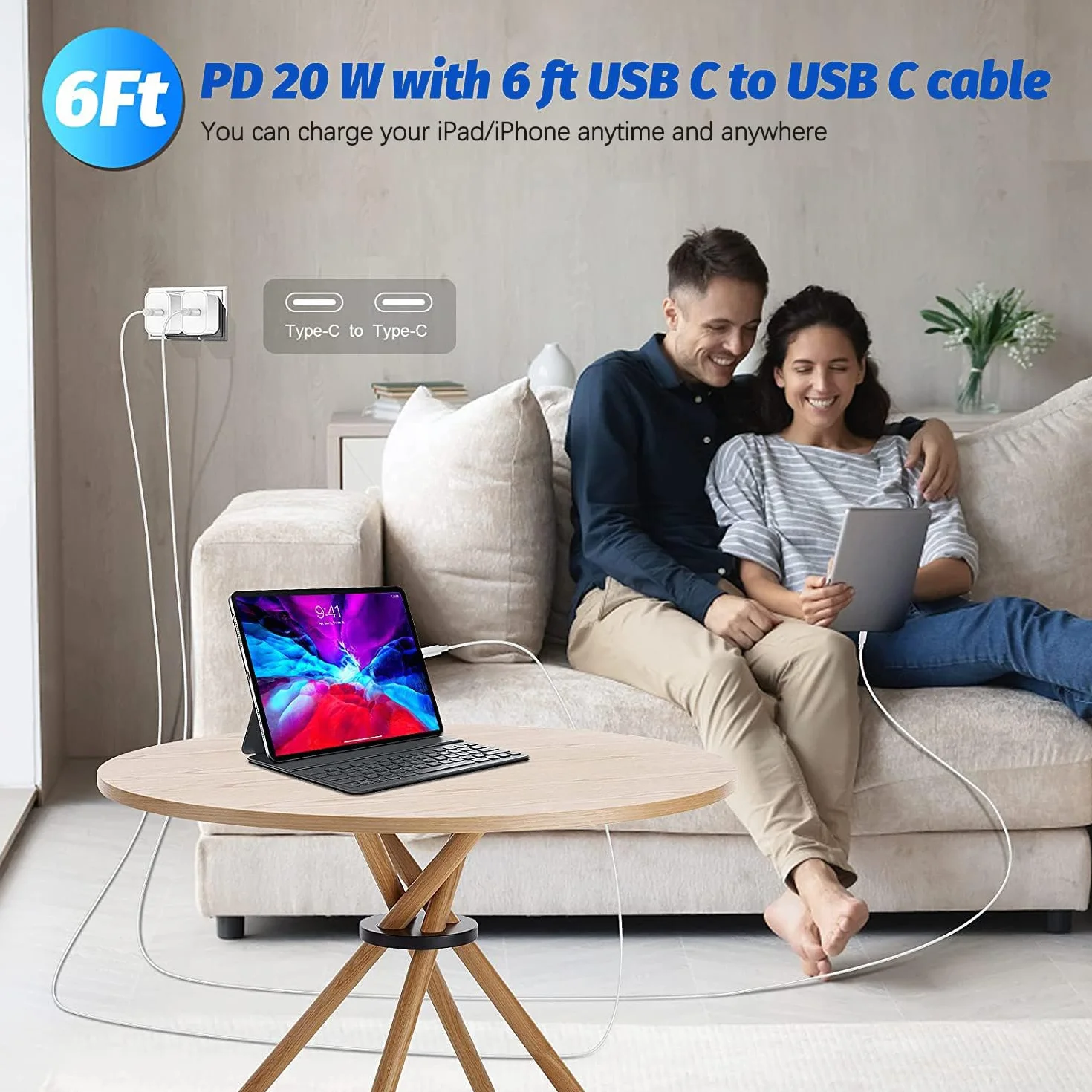 Szybka ładowarka do iPada, ładowarka do iPada, szybkie ładowanie, 2 sztuki, wtyczka ścienna i kabel USB C na C, 1,8 m, typ C na C, do iPada Pro 12,9, iPad Pro 27,9 cm, iPad Air 5. / 4. generacji,