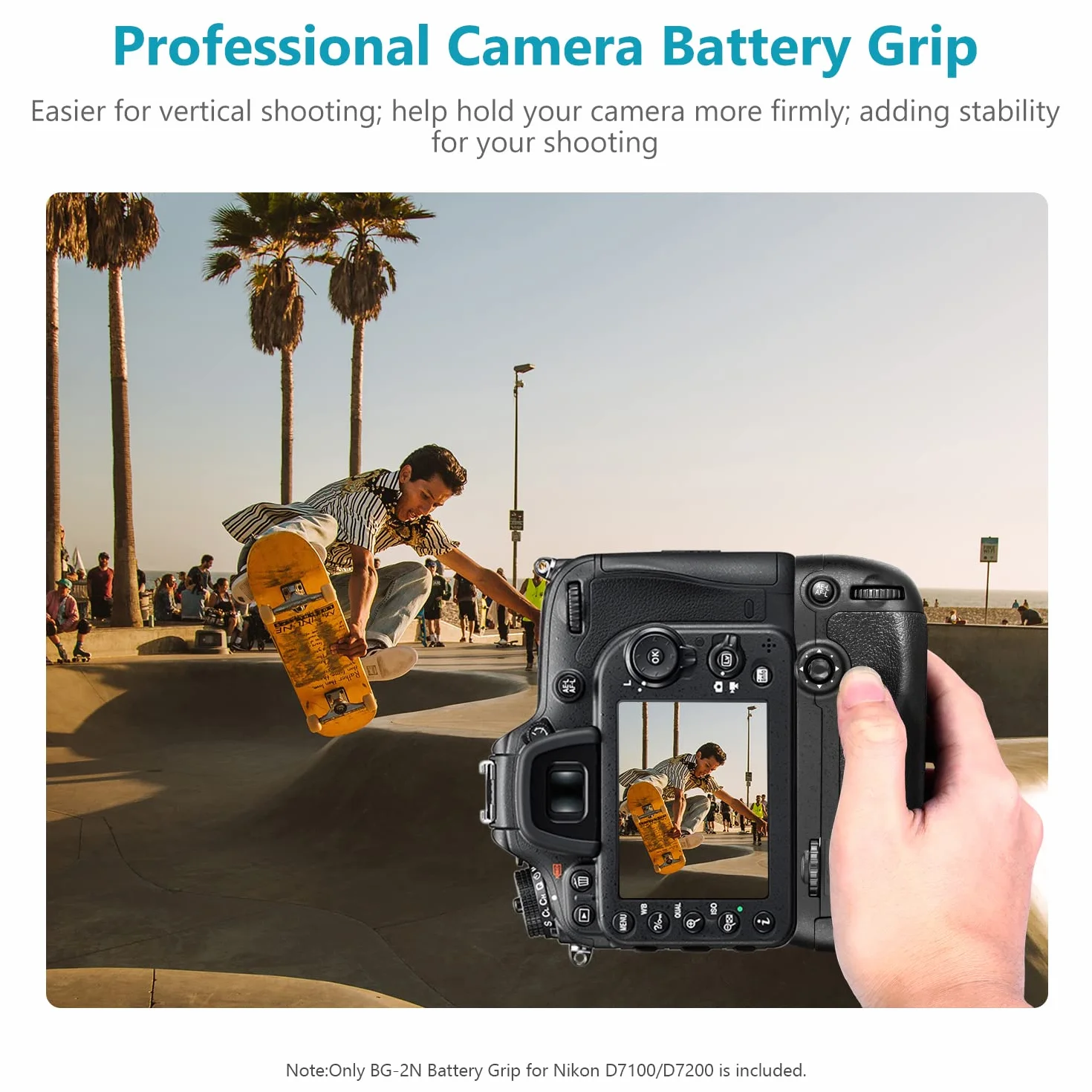 Neewer® Pionowy uchwyt baterii zamiennik do MB-D15 działa z baterią EN-EL15 lub 6 sztuk baterii AA do lustrzanki cyfrowej Nikon D7100 D7200