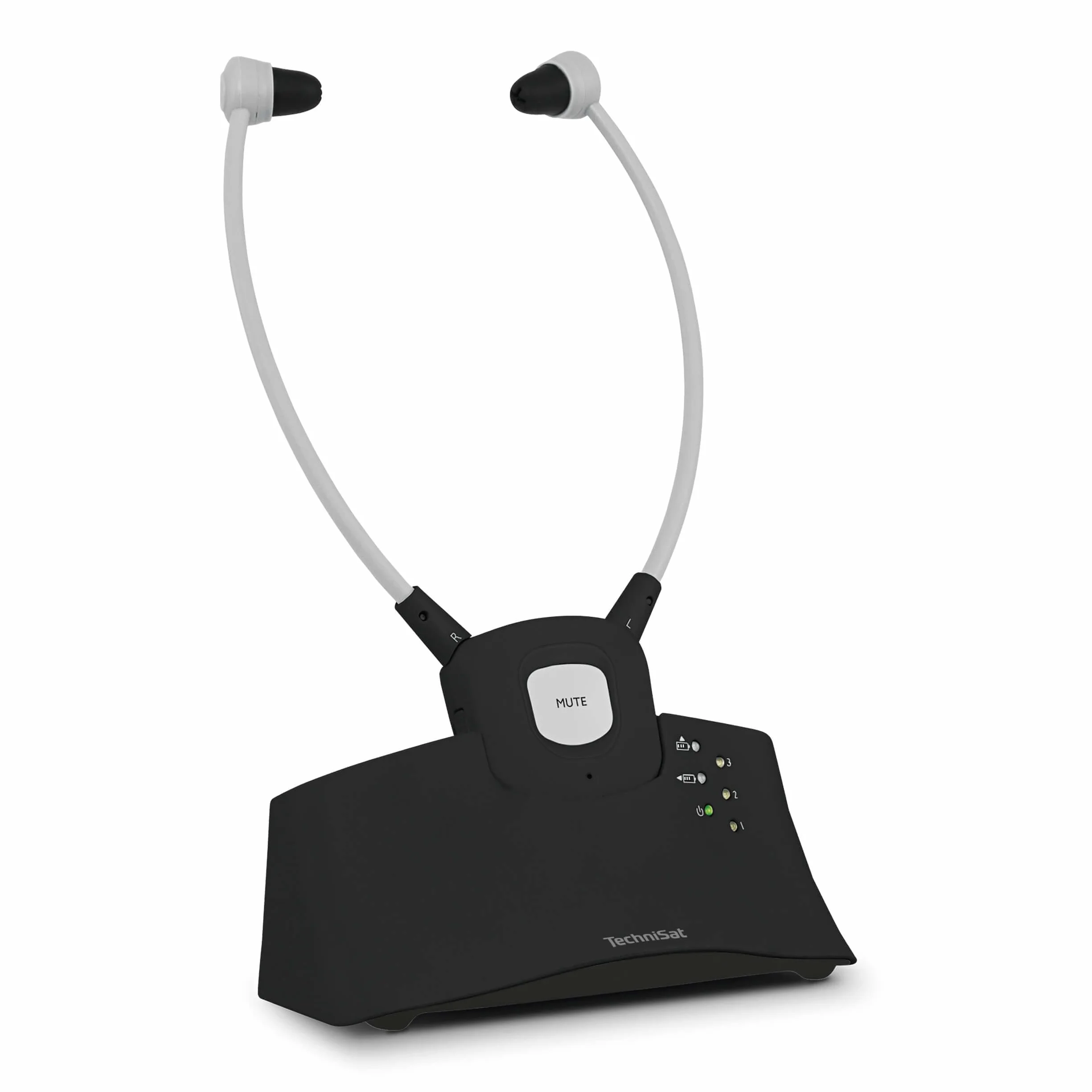 TechniSat STEREOMAN ISI 3 bezprzewodowe słuchawki stereo do telewizji i systemów muzycznych ze stacją dokującą, czarne