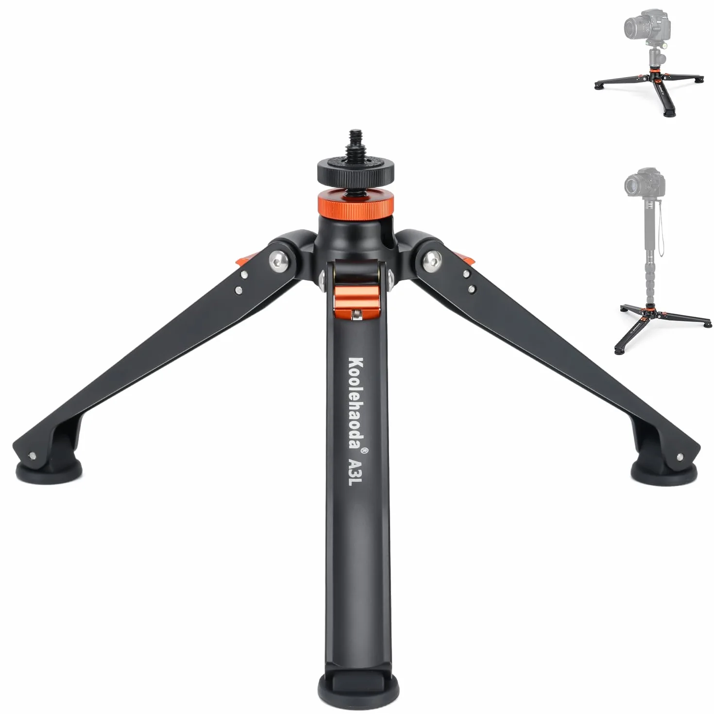 Koolehaoda Mini statyw z podstawą do monopodów, aluminiowy statyw biurkowy z trzema stopami, uniwersalny, 3-nożny wspornik z mocowaniem śrubowym 1/4"-3/8" do lustrzanek cyfrowych, monopodów
