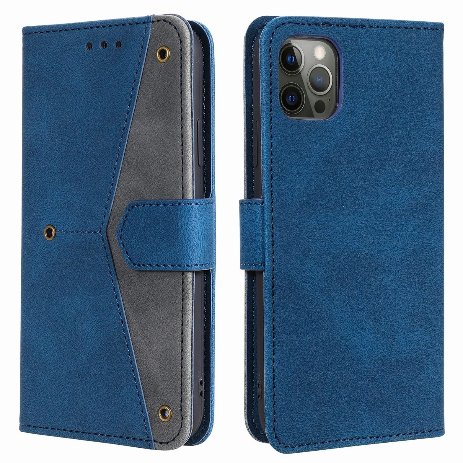 LTL Etui na telefon do iPhone 13 Mini/13 Pro/13 Pro Max, wysokiej jakości skórzane etui z klapką, etui z przegródkami na karty, podpórka, magnetyczne zamknięcie, niebieskie, 13 6,1 cala
