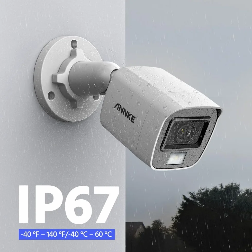 ANNKE 4 x kamera bezpieczeństwa 3K z kablem, inteligentna podwójna lampka TVI z dodatkowym aparatem CCTV do użytku na zewnątrz z wbudowanym mikrofonem i noktowizorem kolorów, IP67 Bullet kamera do