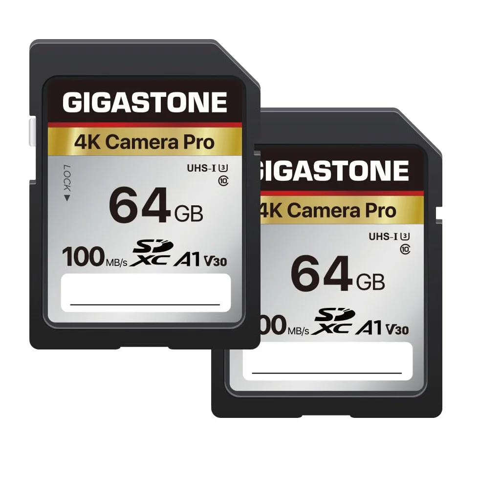 Gigastone 64GB 2-pakowa karta SD V30 SDXC Karta pamięci High Speed ​​4K Ultra HD UHD Zgodna z aparatem cyfrowym Canon Nikon Sony Pentax Kodak Olympus Panasonic