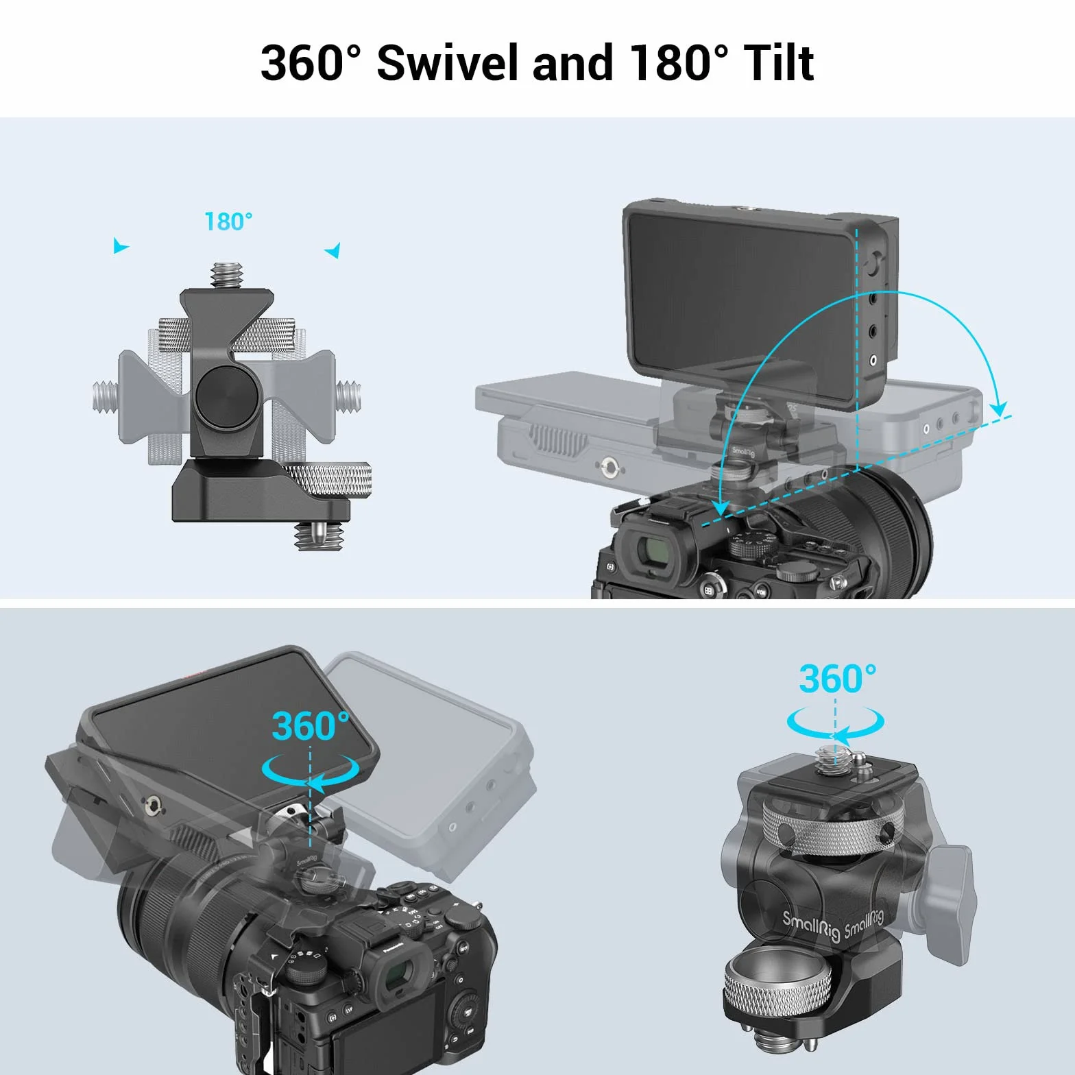 SMALLRIG Regulowany Uchwyt Monitora Kamery w Stylu dla ARRI (Aktualizacja), Obracany o 360° i Pochylany o 180° Uchwyt Monitora Anti-Twist Support Monitor Polowy 5" i 7" - 2903B