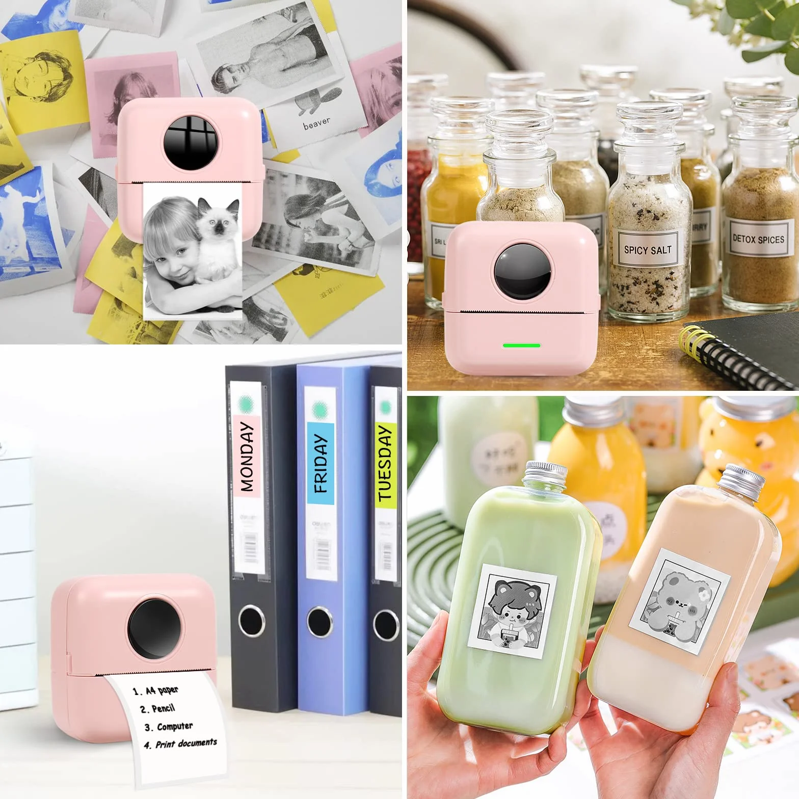 GuKKK Mini drukarka, mobilna drukarka fotograficzna, przenośna mini drukarka fotograficzna, bezprzewodowa drukarka fotograficzna, drukarka Bluetooth, pomoc w nauce, notatki, dziennik, notatki