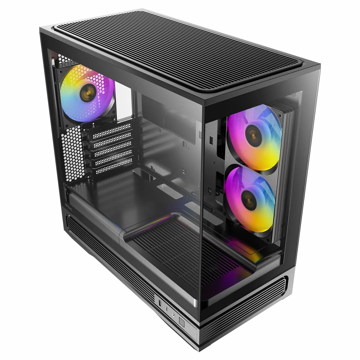 Antec C2M ARGB, kompaktowa obudowa MicroATX, panoramiczne szkło hartowane, wysoki przepływ powietrza, 3 wentylatory PWM ARGB w zestawie, obsługa chłodnicy 360 mm i procesor graficzny 415 mm, typ C 10
