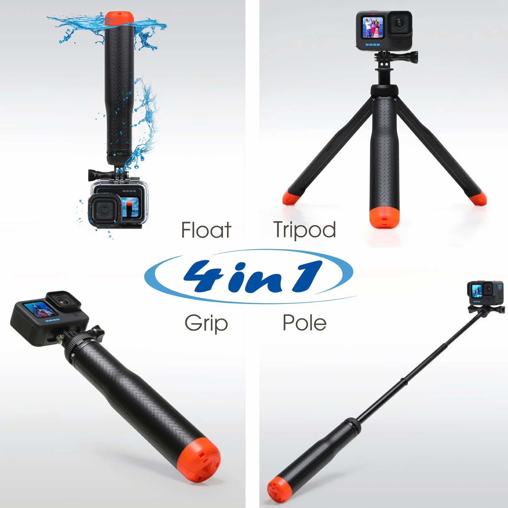 SOONSUN Pływający kij do selfie 4 w 1 do GoPro Hero 11, 10, 9, 8, 7, 6, 5, 4, 3, Max, Fusion, Session, DJI OSMO, AKASO, Insta360 – używaj jako pływający uchwyt, wysuwany monopod, uchwyt ręczny, stojak