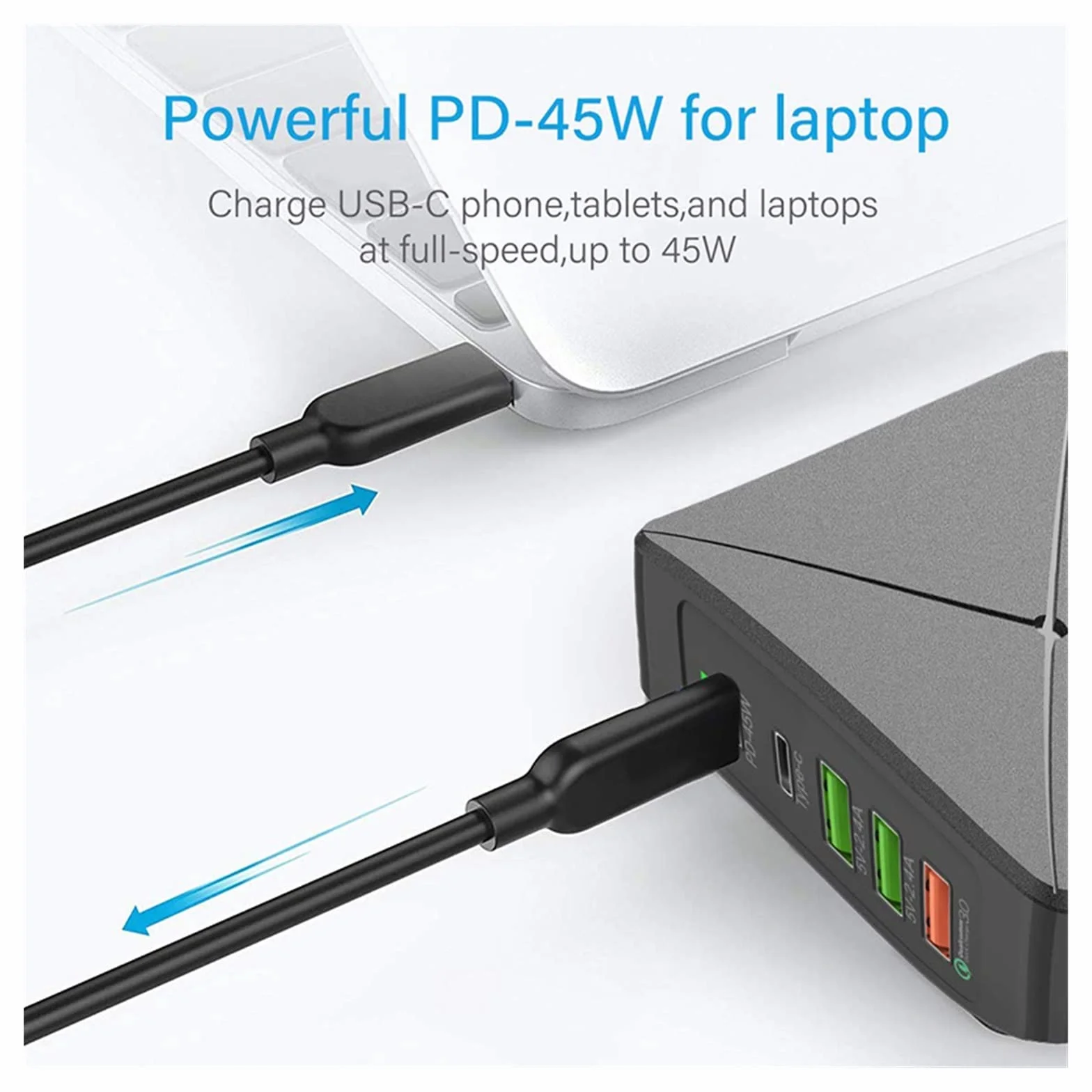 Wielofunkcyjna ładowarka USB, 75W 5 portowa stacja ładująca USB typ C PD szybkie ładowanie QC 3.0 szybka ładowarka do telefonu komórkowego Tablet Laptop, wieloportowe ładowanie USB