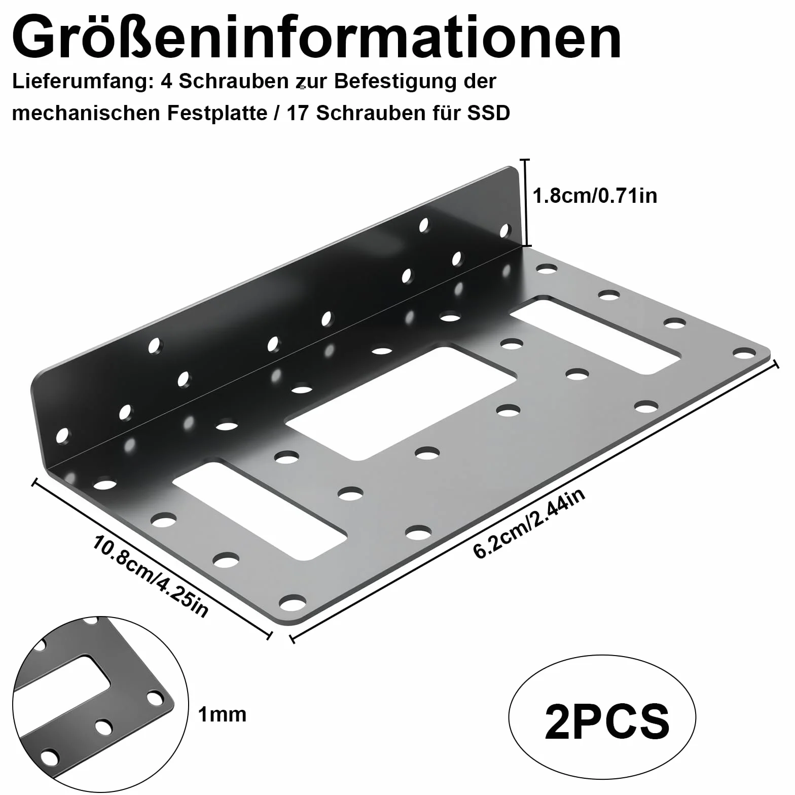 Uchwyt montażowy SSD HDD 2,5 cala 3,5 cala metalowy 4 x 6,3 cm 2 sztuki