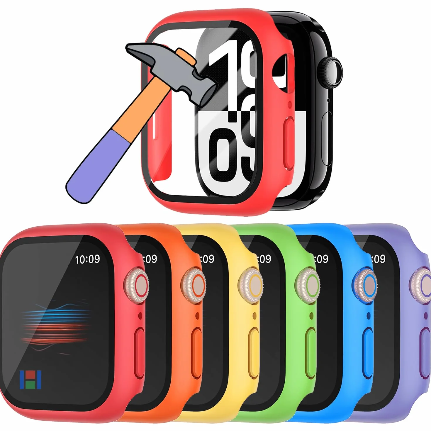 Twarde etui do Apple Watch Series 11 10 42 mm, etui ochronne ze szkła hartowanego, pełna osłona ochronna do IWatch, odporne na wstrząsy, matowe, akcesoria, czerwone, pomarańczowe, żółte, zielone