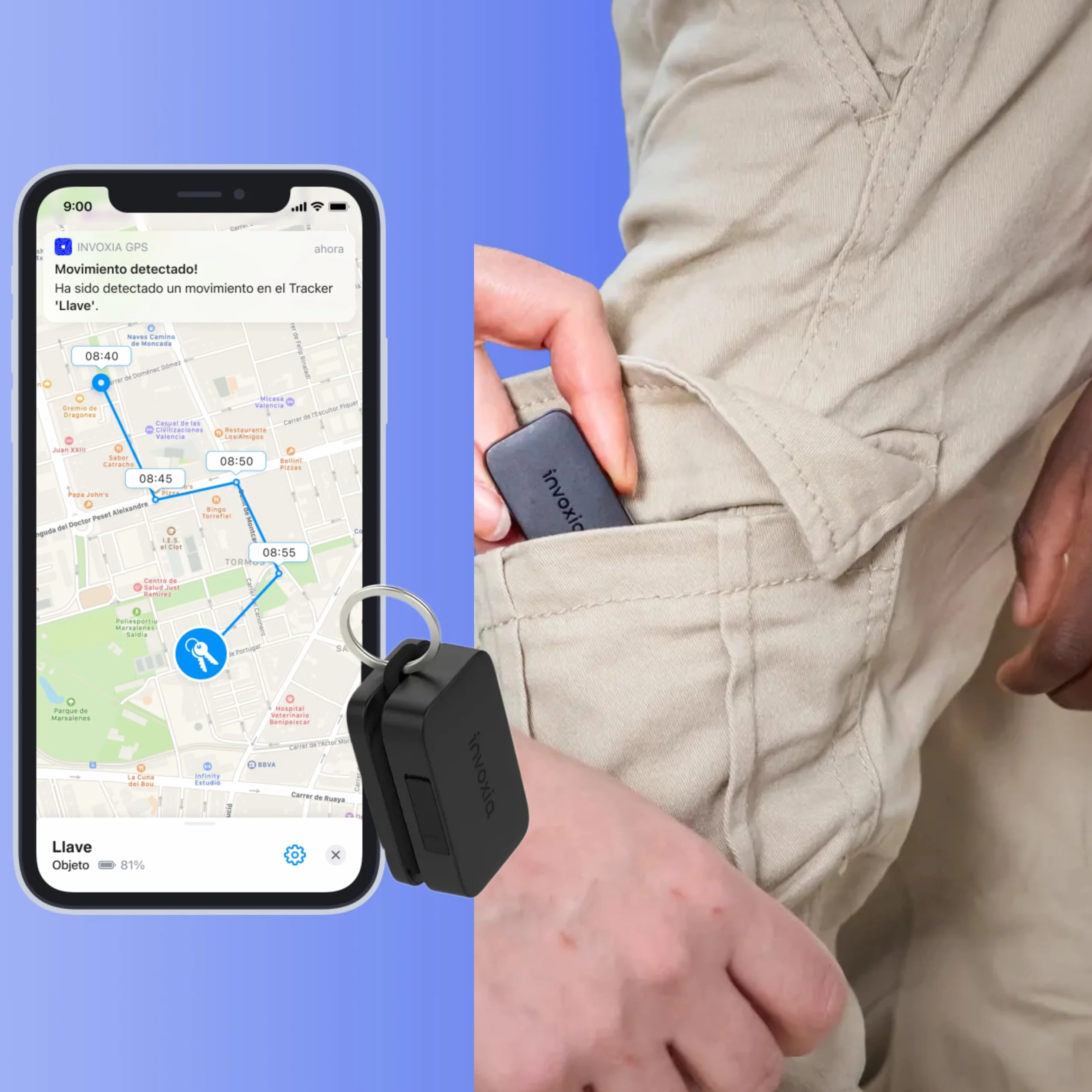 Invoxia Mini Tracker GPS, wodoodporny tracker GPS z alarmami antykradzieżowymi w czasie rzeczywistym, do 3 miesięcy autonomii, 1-letnia subskrypcja w zestawie, mały i lekki, blokada kluczyka do łodzi