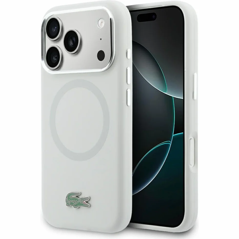 CG MOBILE Lacoste HC silikonowe metalowe logo kompatybilne z MagSafe etui do iPhone 17 Pro (szare)