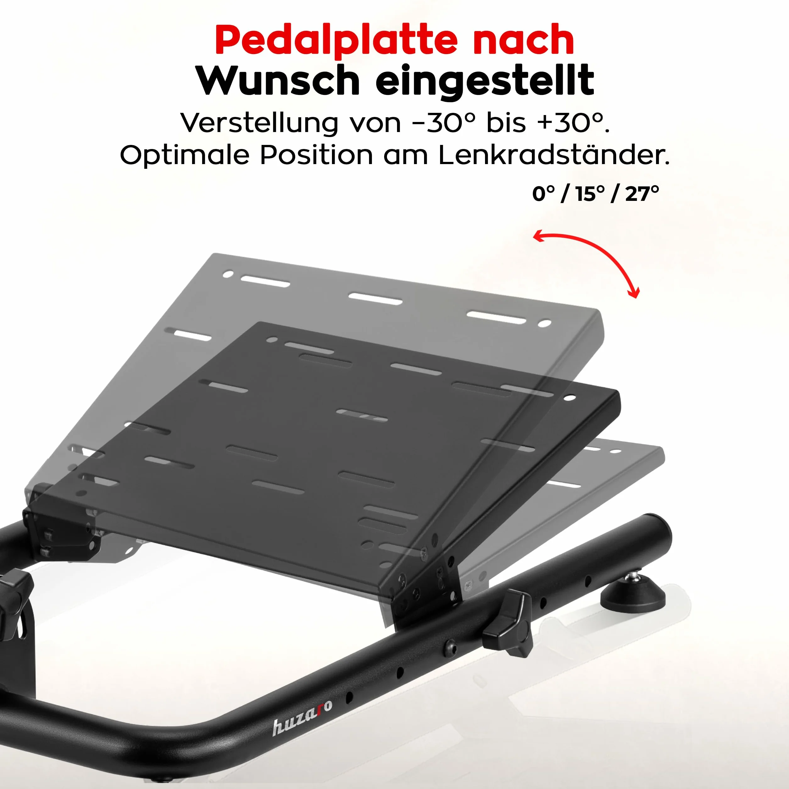huzaro Speed 2.0, regulowany uchwyt na kierownicę wyścigową, kompatybilny z Logitech Fanatec Thrustmaster, stabilna konstrukcja stalowa, regulowana wysokość i kąt, składane, antypoślizgowe podkładki