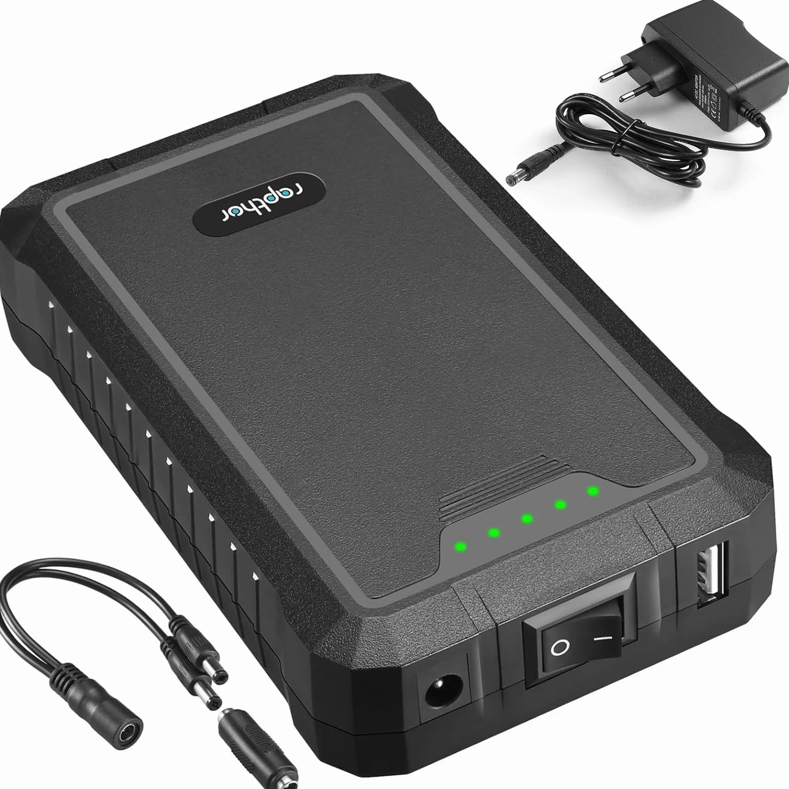 Rapthor Akumulator litowo-jonowy do wielokrotnego ładowania, 12 V, 6500 mAh/5 V, 13000 mAh, wyjście prądu stałego i szybka ładowarka do taśm LED, routerów, kamer monitorujących, telefonów