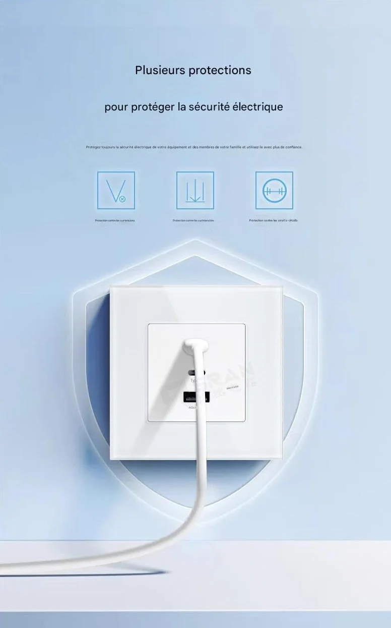 GaN Panel ze szkła hartowanego 3 w 1 65 W ultraszybkie ładowanie Gniazdko ścienne typu 86 Typ-C USB Ładowarka do telefonu komórkowego do komputera Opakowanie 5 szt