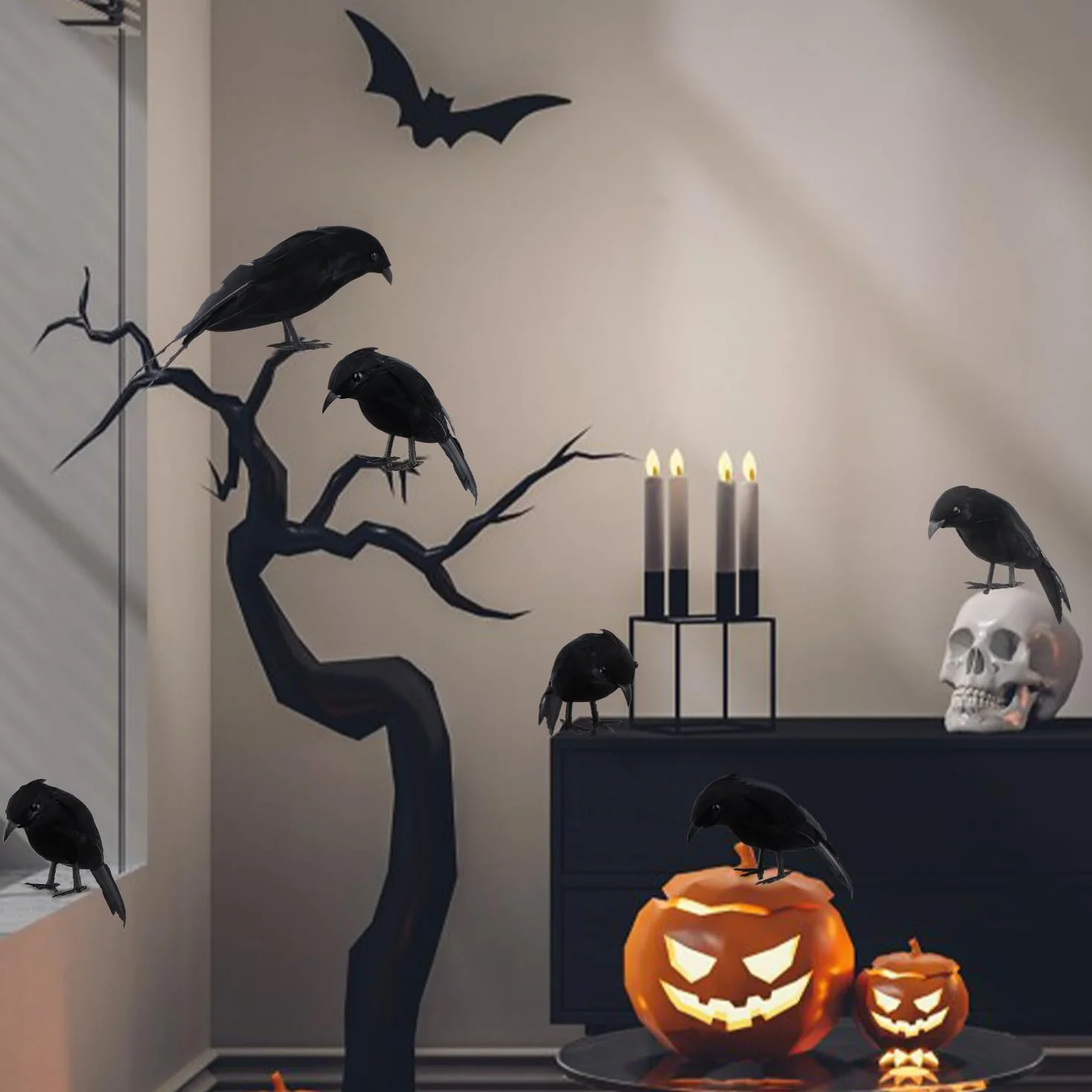 Fangoo 5 sztuk dekoracji na Halloween, realistyczne ręcznie robione czarne wrony