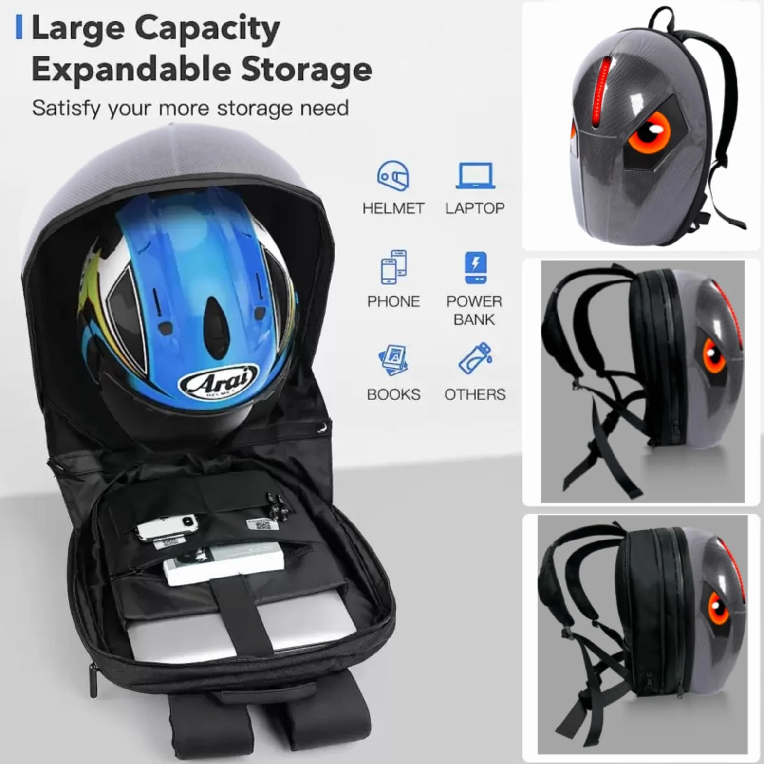 Hyuduo Plecak LED, Plecak Motocyklowy z twardą obudową 3D i Programowalnym Ekranem, Torba na Laptopa o Dużej Pojemności dla Mężczyzn, z Miejscem do Przechowywania 19,69 Cala,