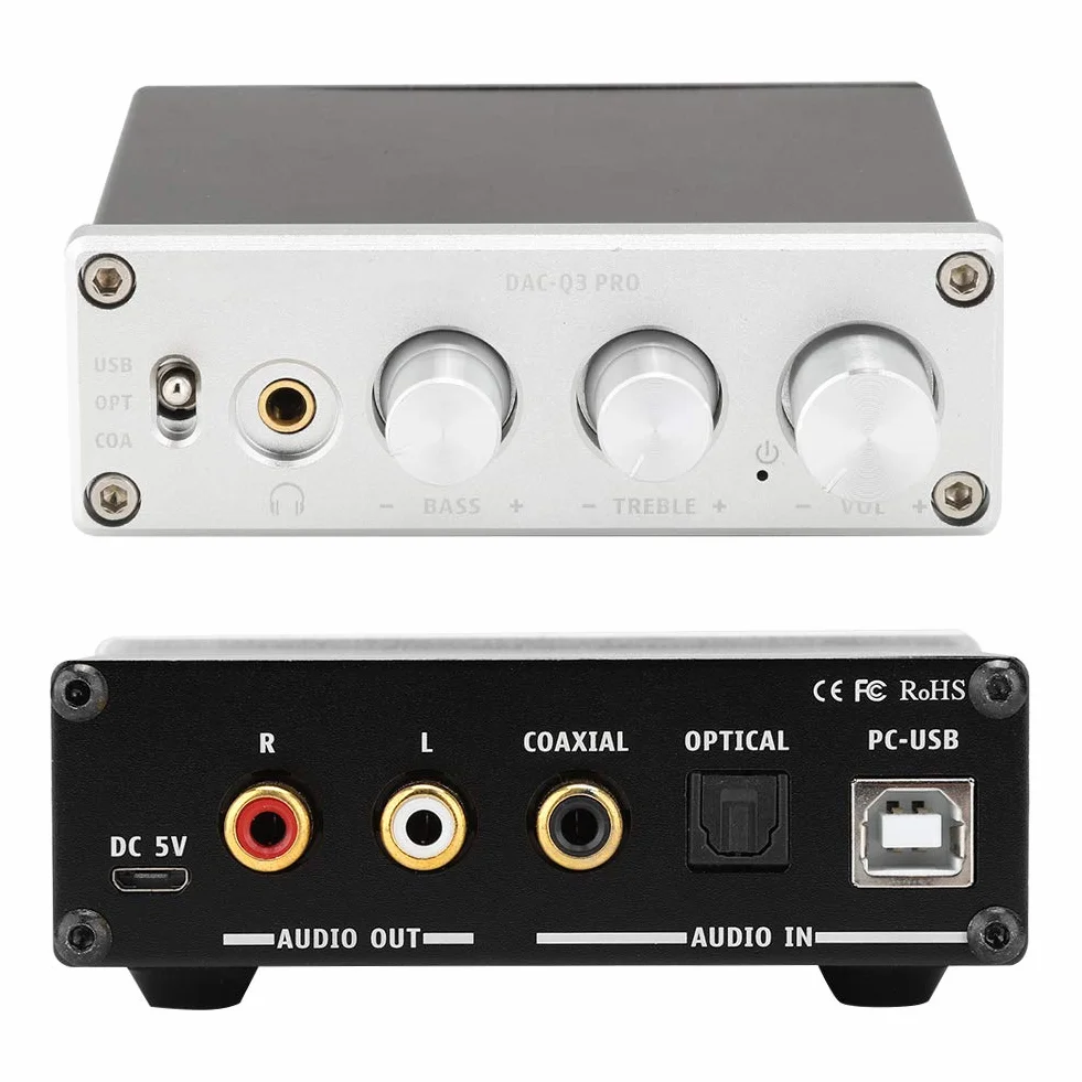 Włókno/Coax + PC-USB wejście DAC dekoder, ze wzmacniaczem słuchawek wsparcie dekodowania audio dla słuchawek 3,5 mm (srebrny)