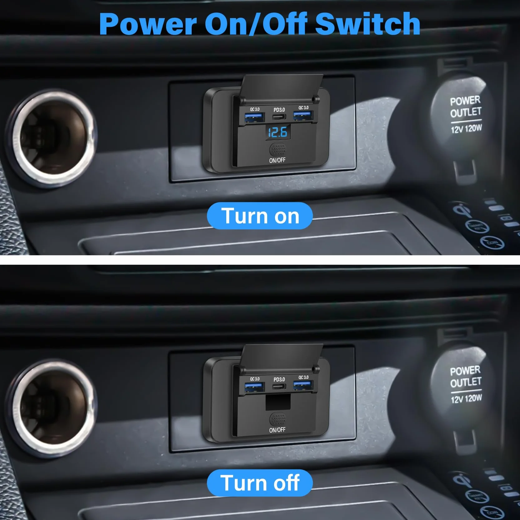 Gniazdko USB 12 V do przyczepy kempingowej 66 W, ładowarka samochodowa, szybkie ładowanie, KKMOL 2 sztuki, Dual PD3.0 USB i QC3.0 USB C