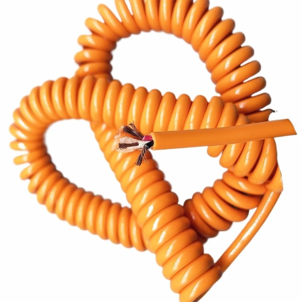 Sprężynowy przewód zasilający Flex Curly Spring Co Sprężynowy spiralny 3-żyłowy kabel ładujący 1 mm2 Pomarańczowa miedź beztlenowa, zwijany 20 m(Stretch 6 Meters)
