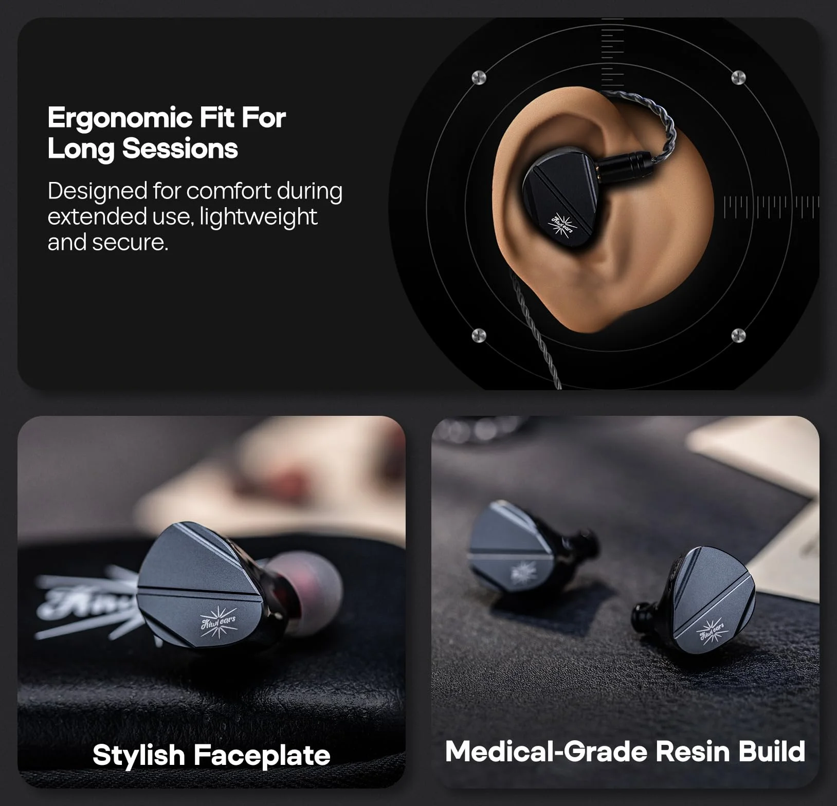 LINSOUL Kiwi Ears Canta słuchawki douszne, 1DD+2Planar Hybrid dokanałowe, słuchawki do gier, HiFi przewodowe IEM, z odpinanym kablem IEM dla muzyków audiofilów
