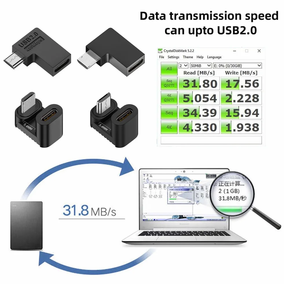 4 szt./partia USB-C USB2.0 typ C żeński na micro USB męski zasilacz do transmisji danych 90/360 stopni typ kątowy