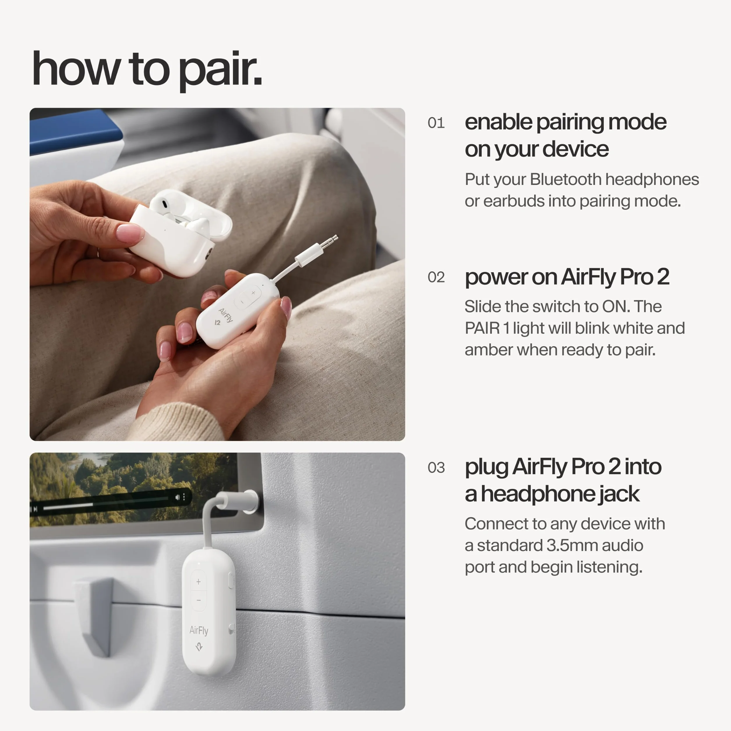 AirFly Pro 2 – adapter Bluetooth do samolotu, para 2 słuchawek AirPods lub słuchawek bezprzewodowych, nadajnik i odbiornik Bluetooth AUX 3,5 mm do samochodów, łodzi, bieżni, telewizorów i innych
