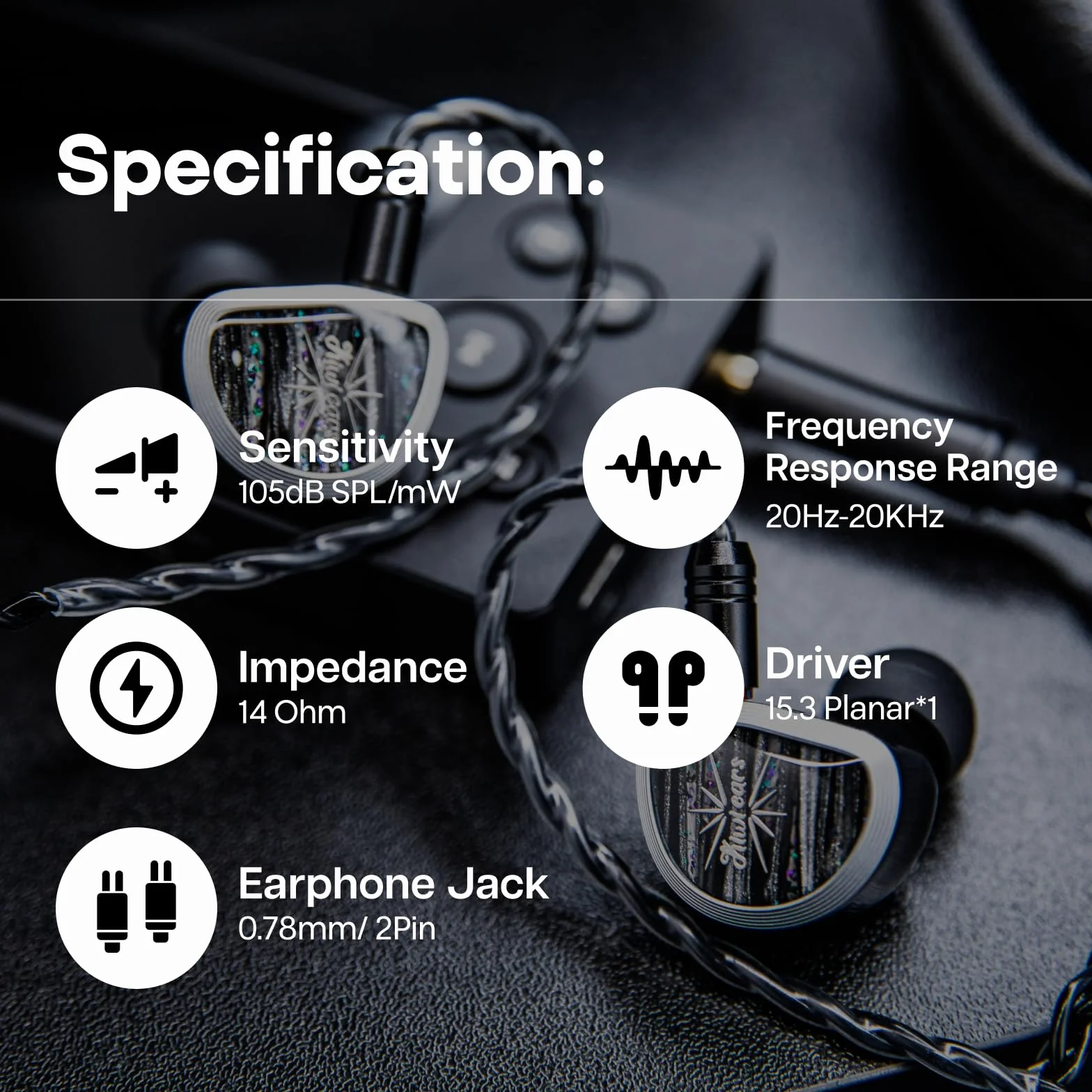 Linsoul Kiwi Ears Aether słuchawki douszne, 15,3 mm duży płaski przetwornik IEM, przewodowe słuchawki HiFi, słuchawki do gier z odłączalnym kablem 2Pin dla profesjonalnych muzyków i audiofilów