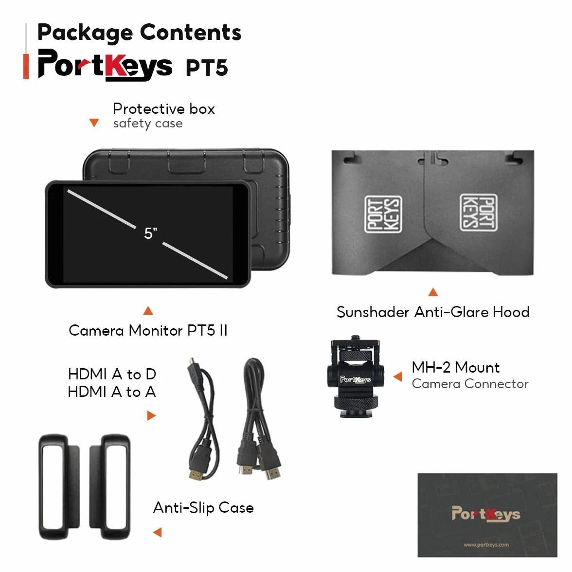 Portkeys PT5 II 5" Monitor Podglądowy z Ekranem Dotykowym, Jasność 500 nitów, Obsługa 3D LUT, Fale Luma/RGB, Wyjście HDMI 4K, Full HD dla Lustrzanek i Bezlusterkowców | Obsługa 3D LUT, Fale Luma/RGB, Full HD, Dla Lustrzanek, Wyjście HDMI 4K