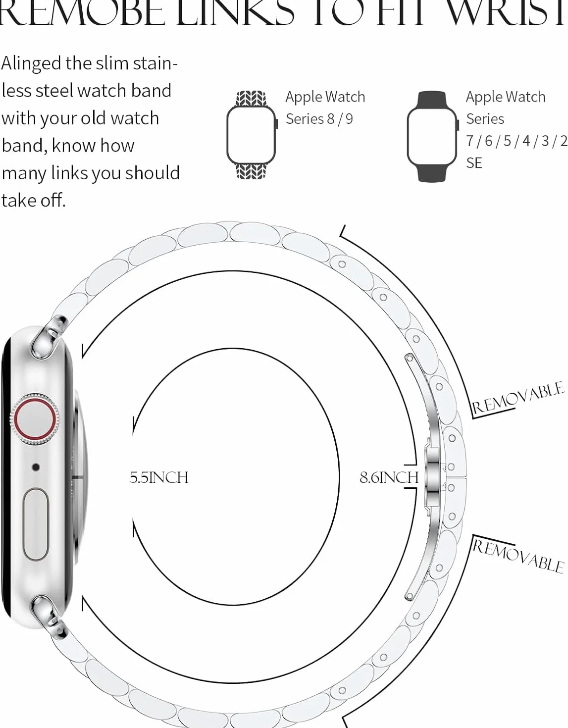 Metalowy pasek kompatybilny z Apple Watch 38 mm, 40 mm, 41 mm, 42 mm, 44 mm, 45 mm, 46 mm, 49 mm, dla kobiet i mężczyzn, modny, smukły, metalowy pasek ze stali nierdzewnej do iWatch Ultra/Ultra 2, SE
