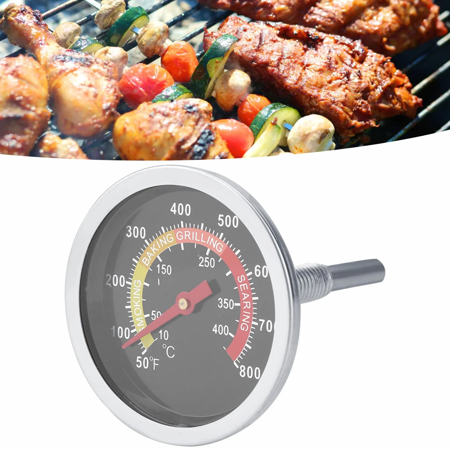 Akozon Enders Diego 50~800℉ L stalowy termometr do grilla, wskaźnik temperatury do grillowania, termometr Smokey Mountain