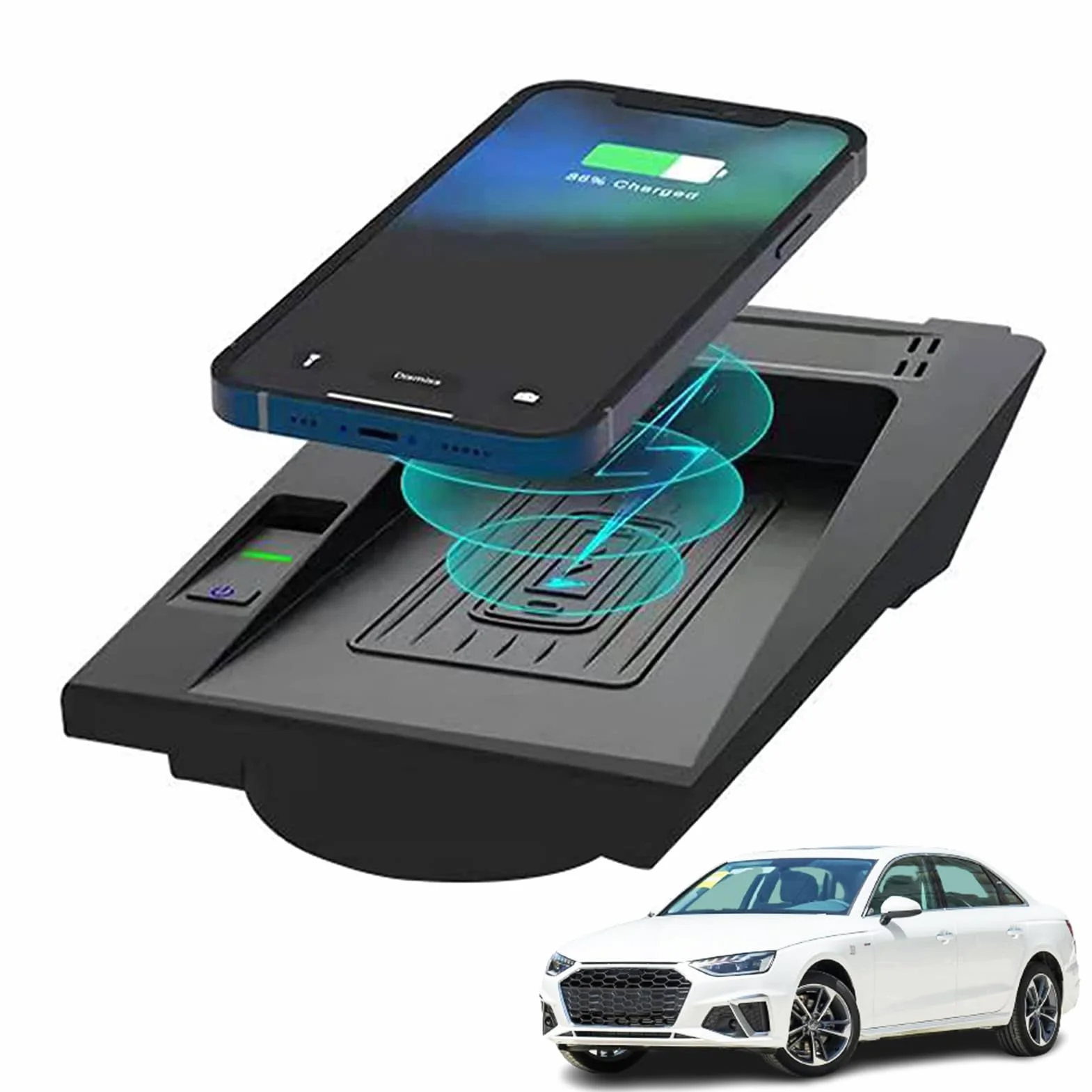 Bezprzewodowa ładowarka Samochodowa dla Audi A4/A5/S4/S5(2018-2021), Podkładka Do Szybkiego ładowania Telefonu O Mocy 15W dla Dowolnego Telefonu Komórkowego Obsługującego Qi