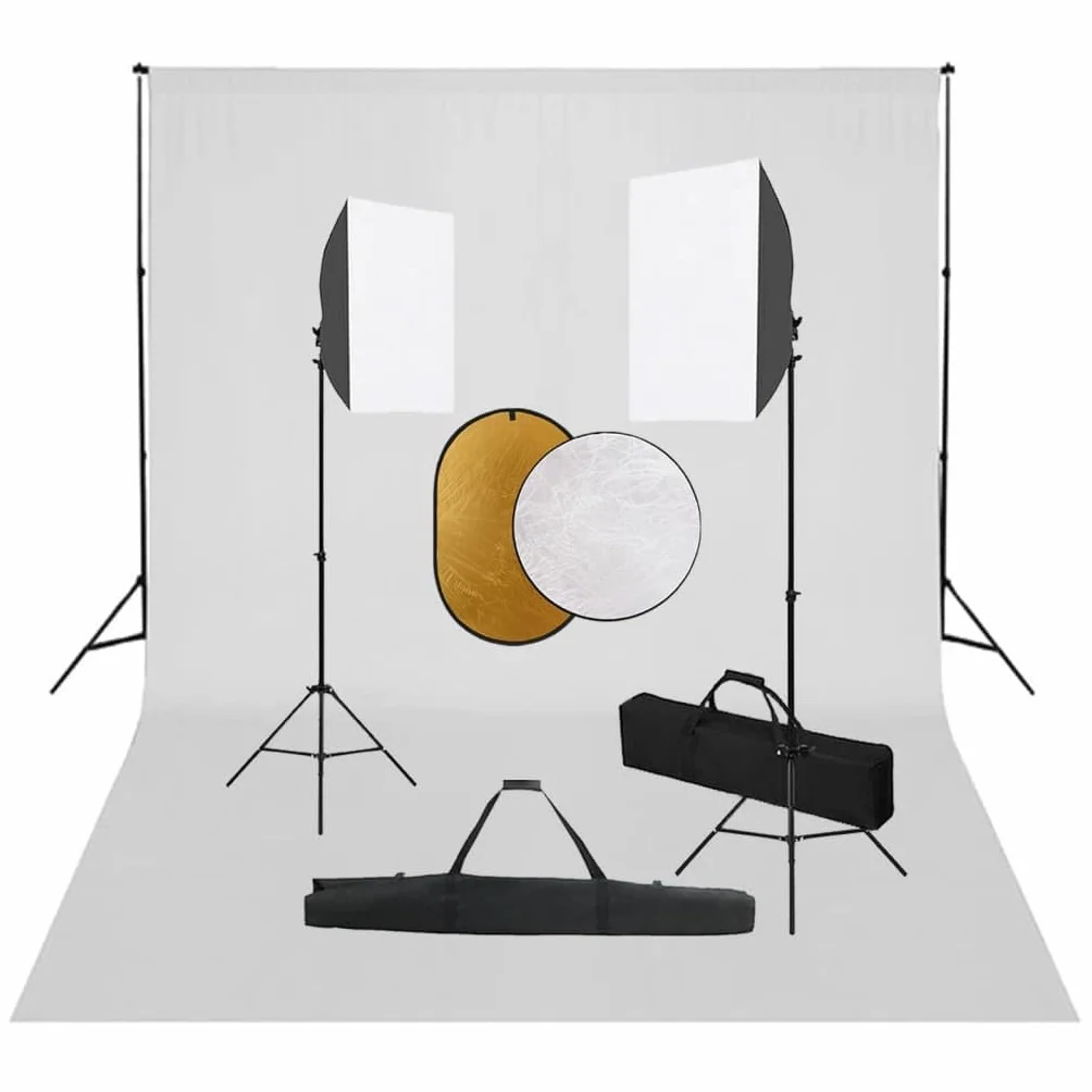 Zestaw do studia fotograficznego z softboxem, systemem tła, reflektorem, światłem studyjnym i statywem, do profesjonalnej fotografii portretowej i produktowej