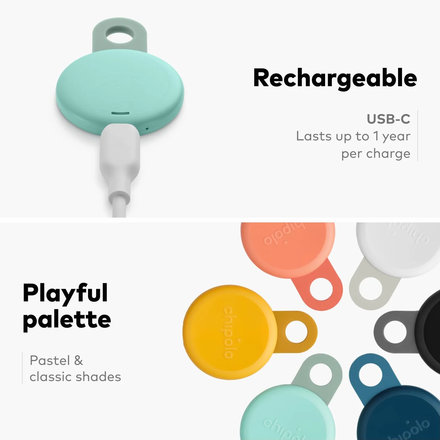 Chipolo LOOP - Ładowalny tracker Bluetooth do lokalizacji kluczy i kieszeni | lokalizator przedmiotów do kluczy, kompatybilny z Apple Find My lub Find Hub (4-Pak)