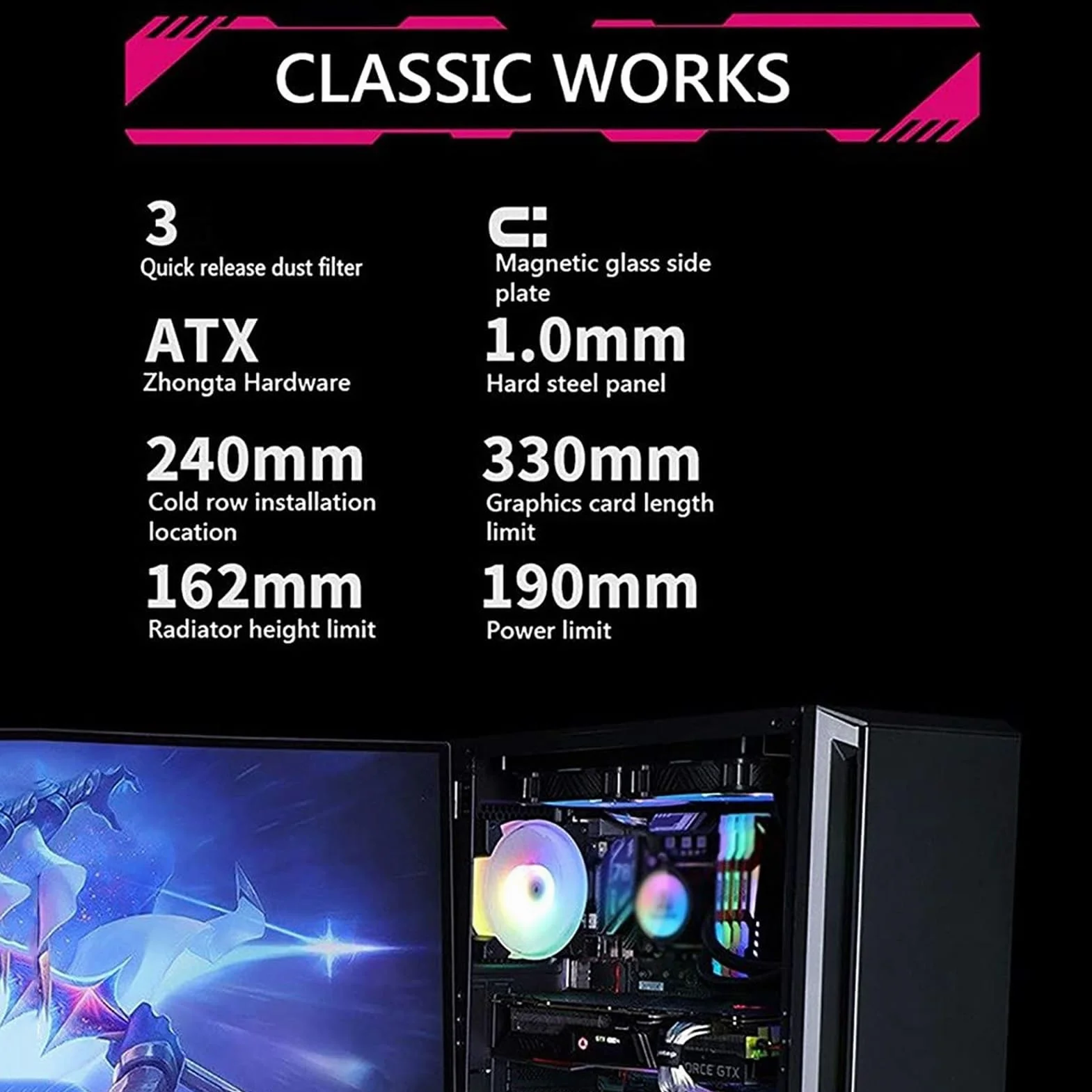 Obudowa do gier PC, obsługuje formaty ATX/M-ATX/ITX, wentylatory 6x120 mm, główna obudowa komputera chłodzona wodą 360°, odpowiednia do gier i pracy biurowej (Size : Style 2)