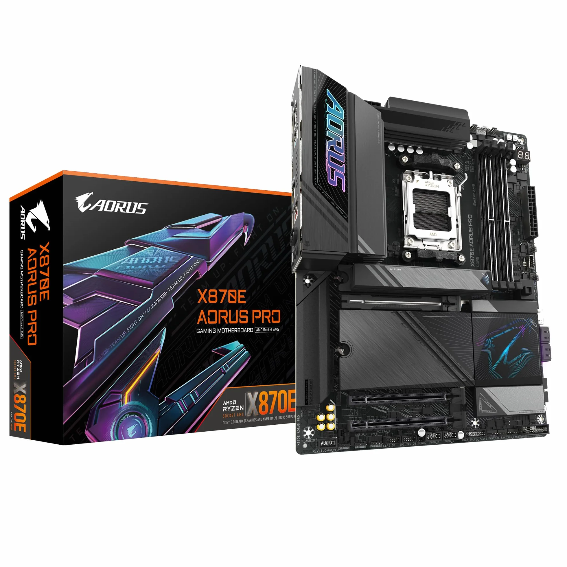 GIGABYTE Płyta główna X870E AORUS Pro - obsługuje procesory AMD Ryzen 9000, cyfrowy VRM 16+2+2 fazy, do 8000 MHz DDR5 (OC), 3xPCIe 5.0, Wi-Fi 7, LAN 2.5GbE, USB 4