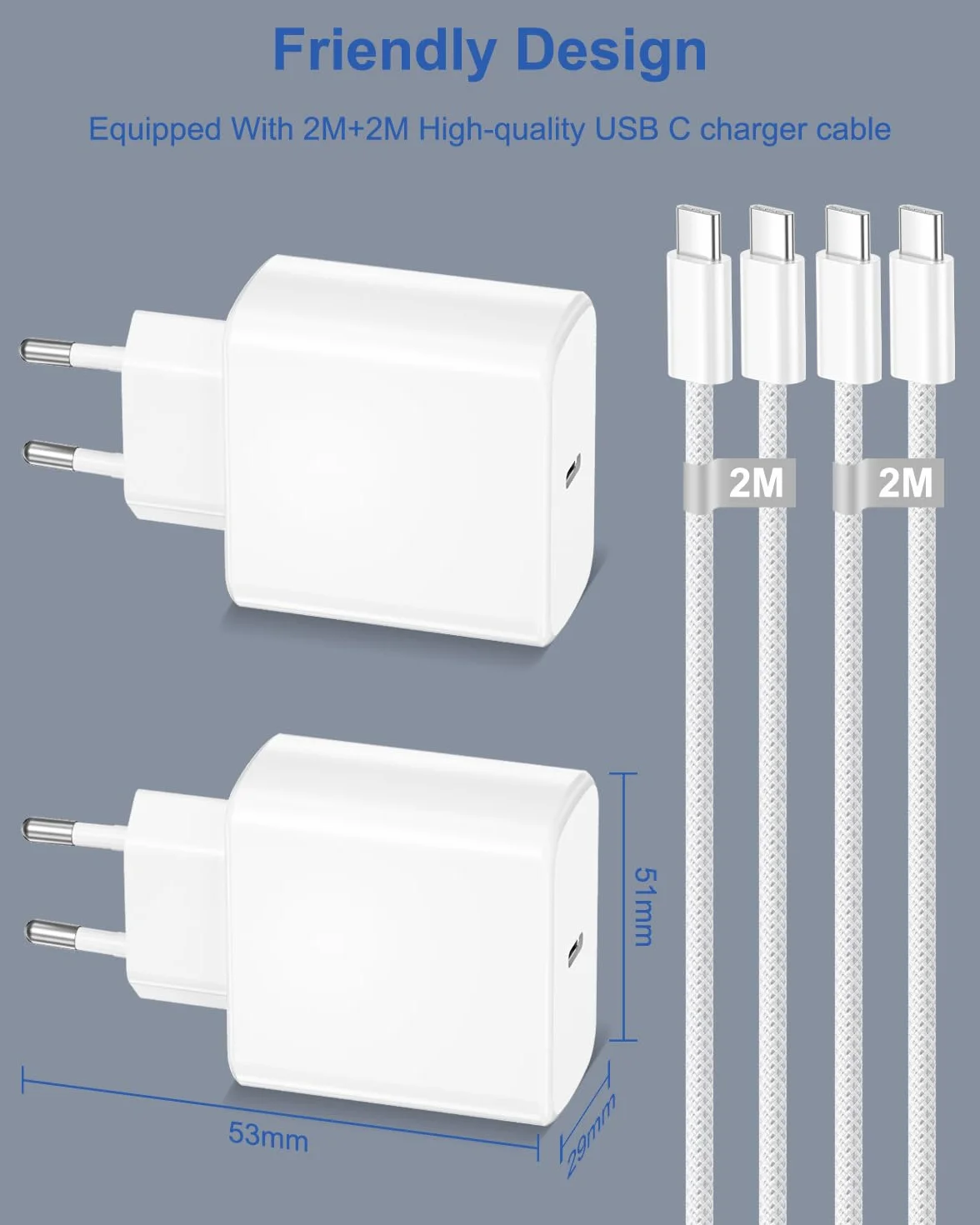 Ładowarka USB C 45W do Samsung Galaxy S26 Ultra/S26/S25/S24/S23/A56/A55/Z Fold, 2 Sztuk Szybka Ładowarka USBC Zasilacz Adapter Ładujący Wtyczka USBC Typu C ładowarka z Kablem USB C 2M do iPhone'a