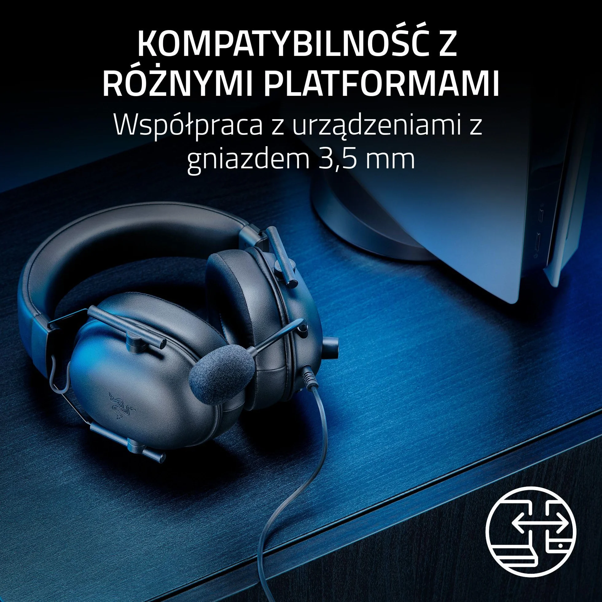 Razer Blackshark V2 X (PlayStation) - przewodowy e-sportowy zestaw słuchawkowy do konsoli PlayStation (240g, mikrofon kardioidalny, przetworniki 50mm, pasywna redukcja szumów, złącze 3,5mm) Czarny