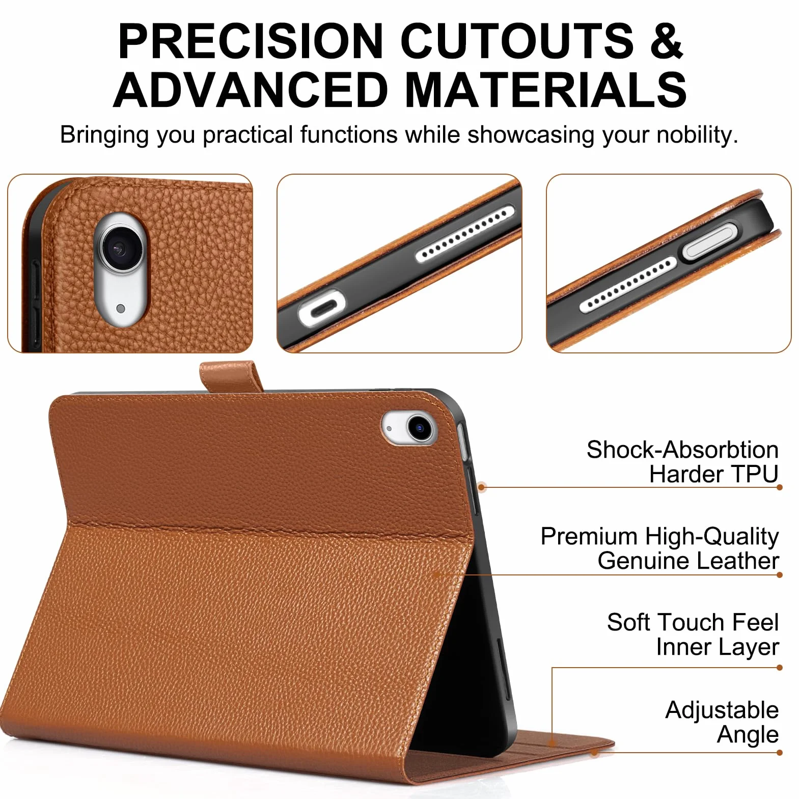 Etui z prawdziwej skóry do iPada Air 27.9 cm M4/M3/M2, 5./4. generacji 27.7 cm | Uchwyt na ołówki, regulowany stojak, zamknięcie magnetyczne, osłona automatycznego budzenia/uśpienia, brązowy