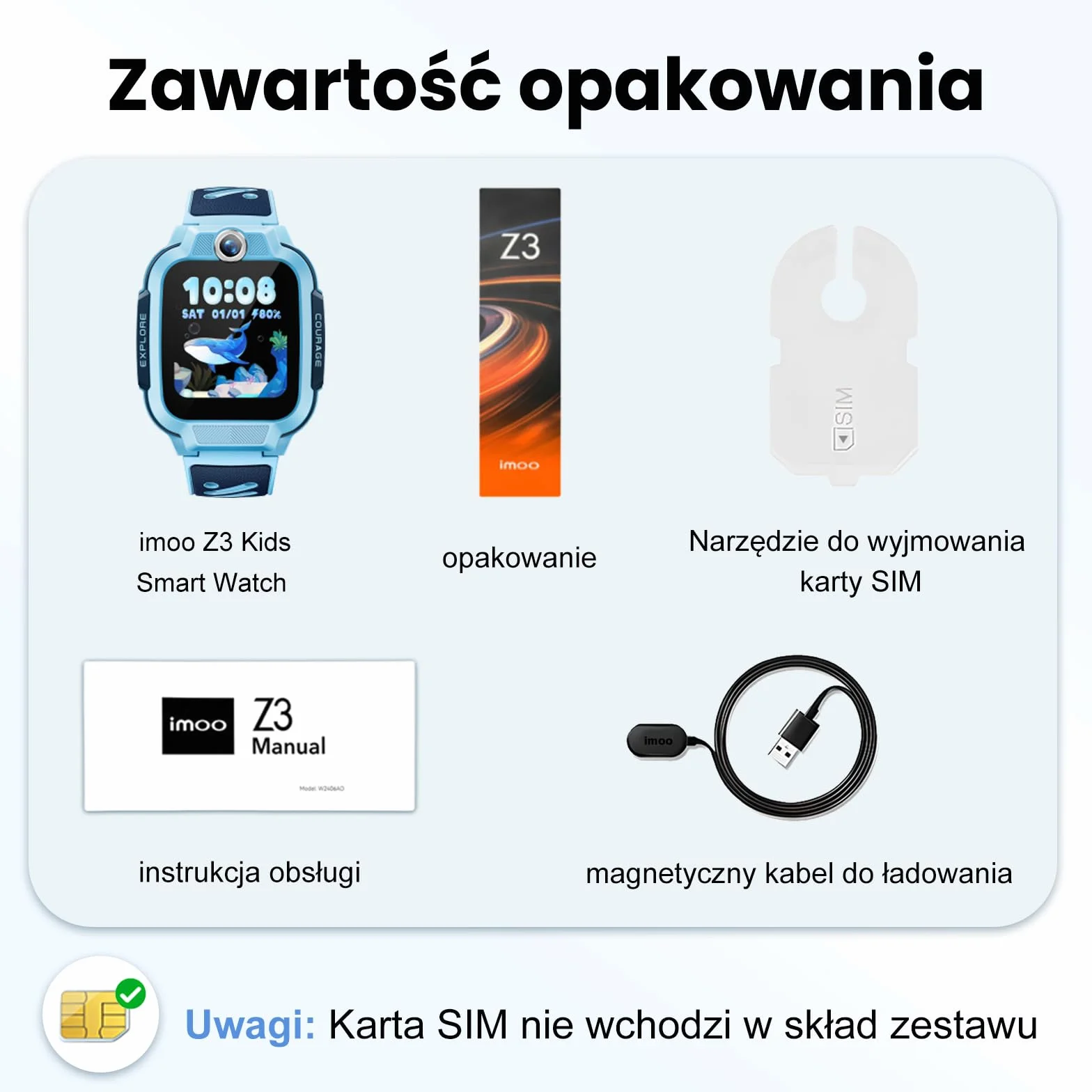 imoo Z3 4G Zegarek inteligentny dla Dzieci, GPS rzeczywisty, rozmowy wideo i głosowe, kontrola rodzicielska, ekran 1,5" HD, 8GB, IP68 wodoodporny, tryb szkolny, SOS, kolor niebieski