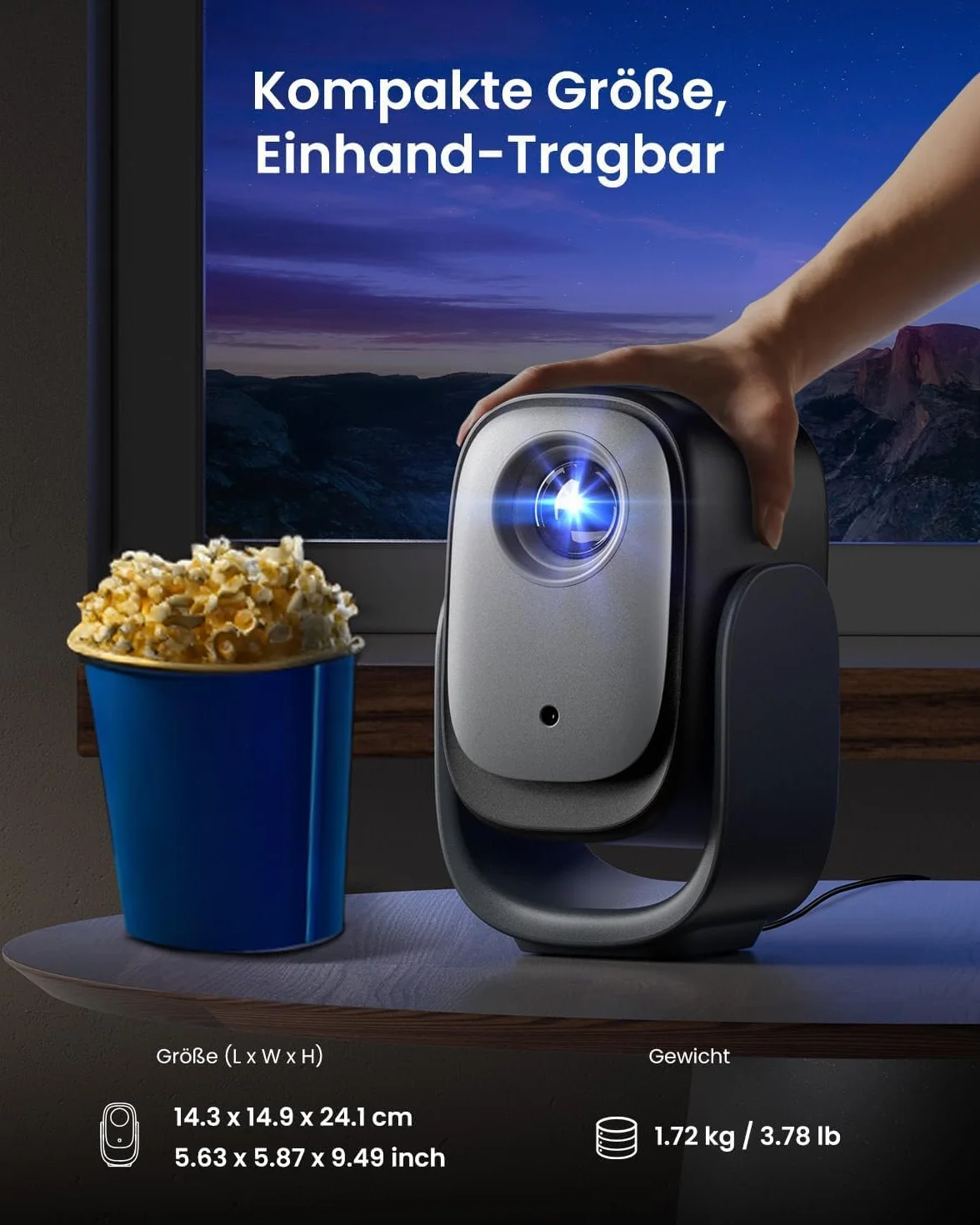 Dangbei N2 Mini projektor do sypialni, inteligentny projektor przenośny ze stojakiem obrotowym o 190°, oficjalny projektor domowy Netflix 1080P, projektor wideo z WiFi i Bluetooth do HD na zewnątrz