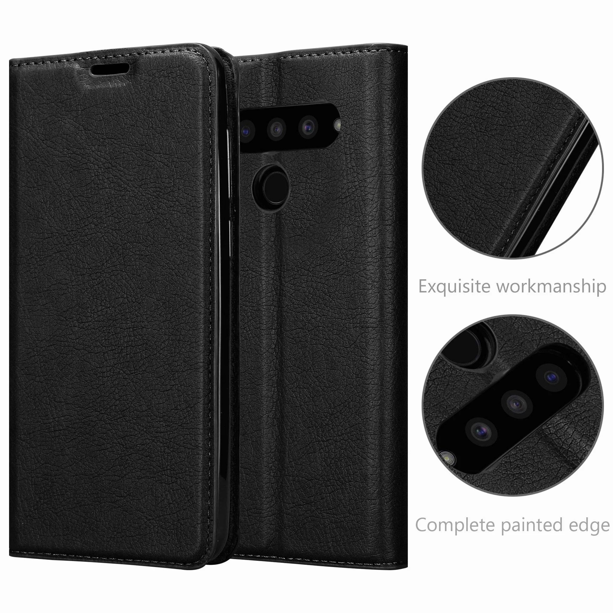 Etui Cadorabo kompatybilne z LG V50 w CZARNYM NOCIE - Etui ochronne z magnetycznym zamknięciem, funkcja uchwytu i przegródką na karty