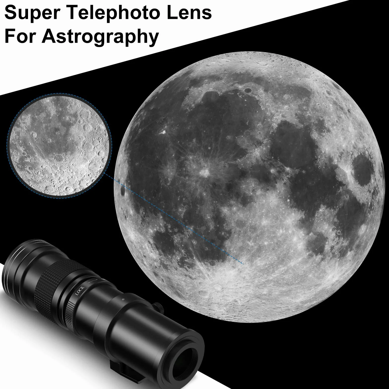 Lightdow 420–800 mm f/8.3 Ręczny teleobiektyw zmiennoogniskowy z mocowaniem T do Canon EF/EF-S (Rebel T8i/T7/T6/T5/T4i/T3i, 250D, 6D, 5D itp.)