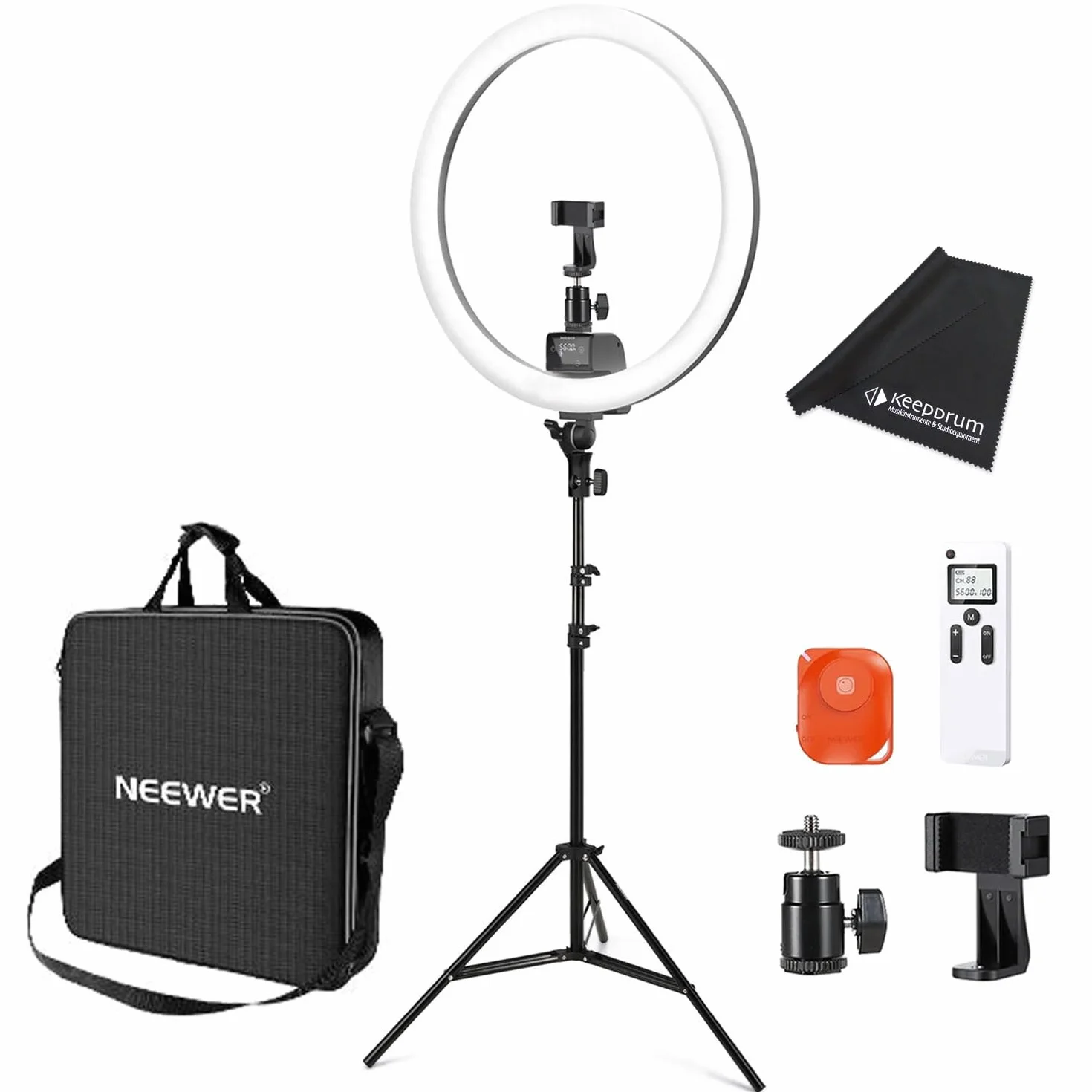 SRP18-2.4G lampa pierścieniowa LED z pilotem zdalnego sterowania i ściereczką z mikrofibry Keepdrum