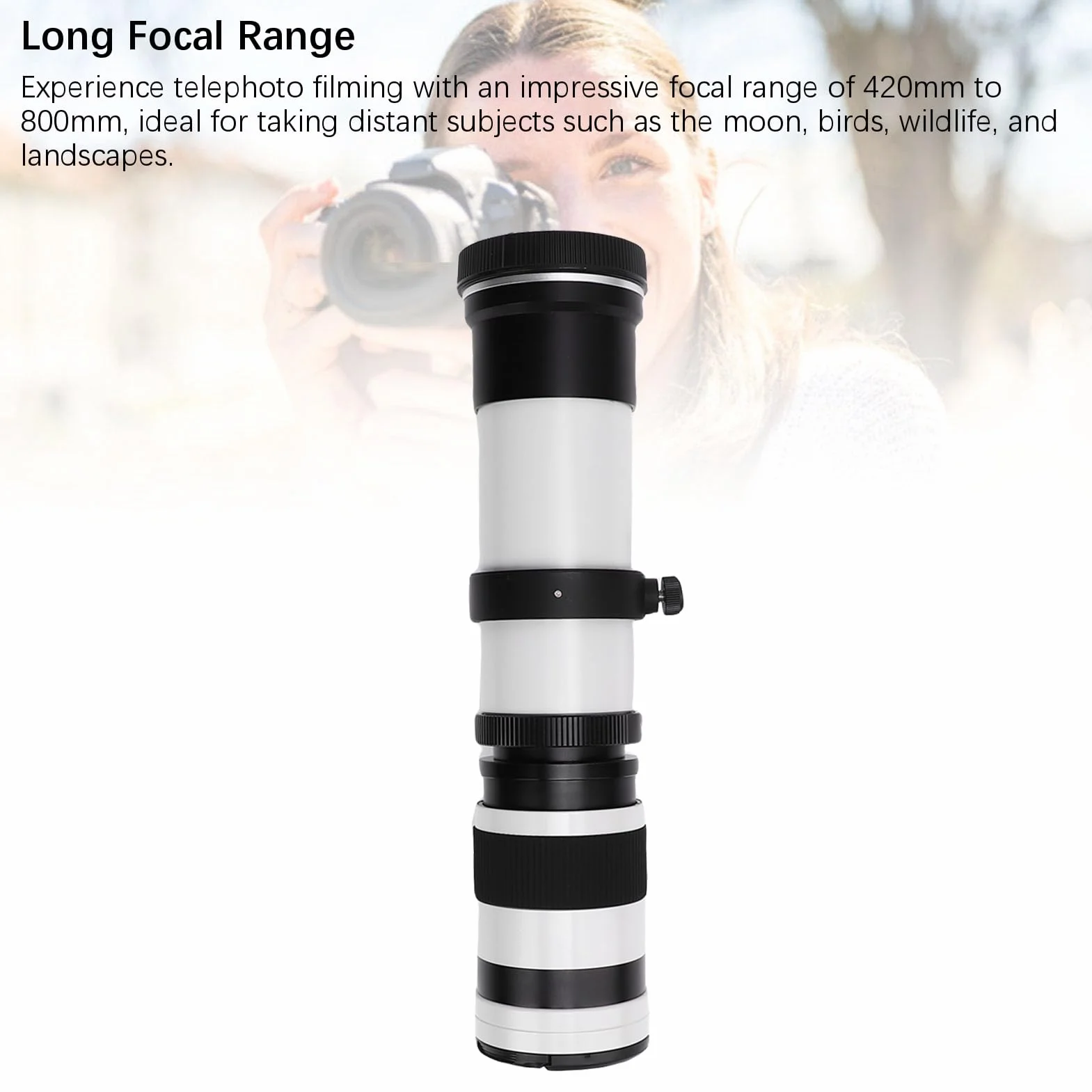 Cuifati Teobiektyw do Aparatu Montażowego RF z Zakresem Przysłony F8.3 do F16 i Zakresem Ogniskowym od 420 Mm do 800 Mm (ręczne ostrzeżenie). (WHITE)