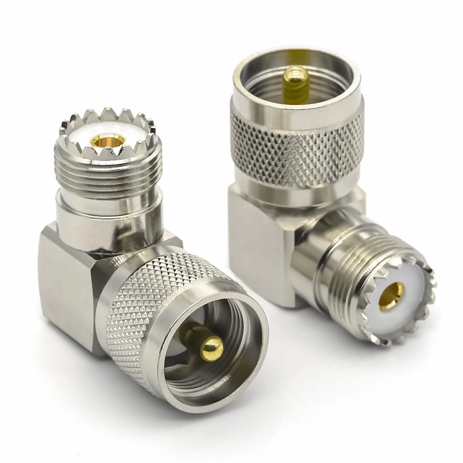 2 sztuki PL259 UHF adapter koncentryczny kątowy 90°, wtyczka PL259 do gniazda SO239, UHF SO239 wtyczka koncentryczna w kształcie litery L do radia CB, anten, mierników SWR i analizatorów